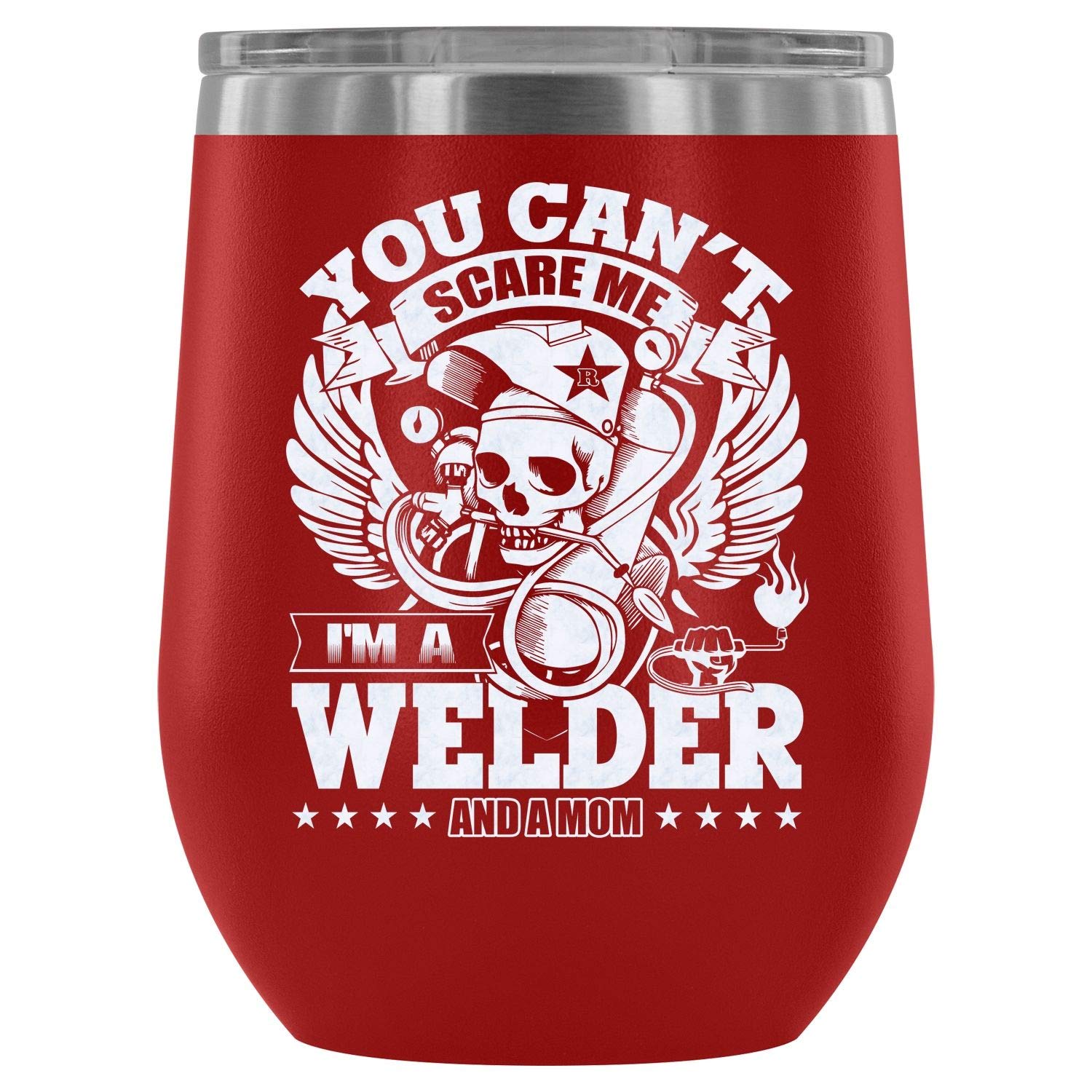 MISOSTORE Steel Stemless Wine Glass Tumbler, Awesome Mom Vacuum Insulated Wine Tumbler, I'm A Welder And A Mom Wine Tumbler (Wine Tumbler 12Oz - Red)