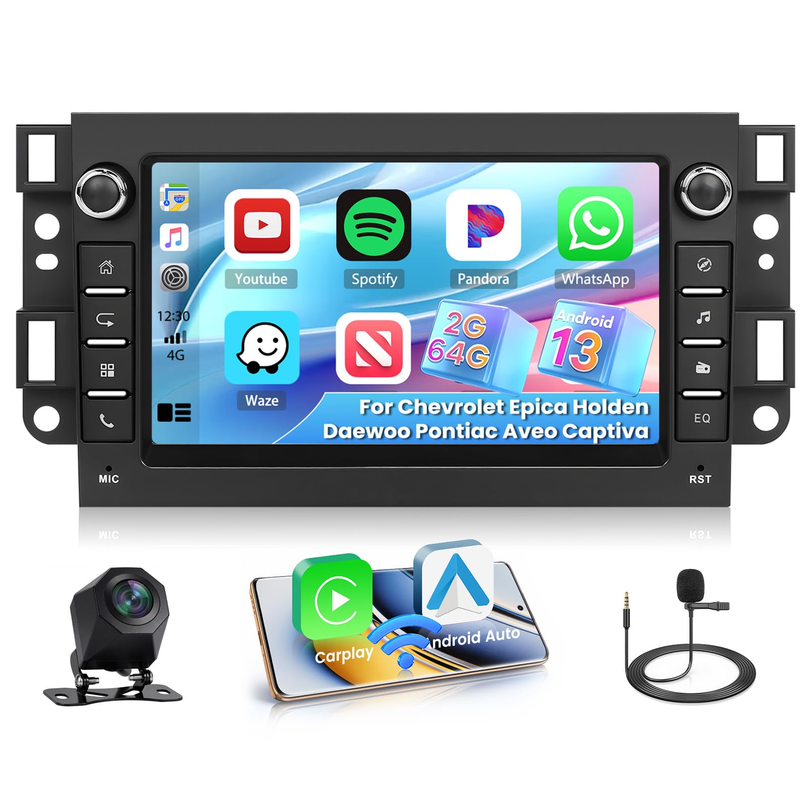 Roinvou 2G+64G Autoradio para Chevrolet Epica Holden Daewoo Pontiac Aveo Captiva Android 15 Wireless Carplay 7 Pulgadas Pantalla Radio con Android Auto GPS WiFi Cámara Trasera FM RDS EQ