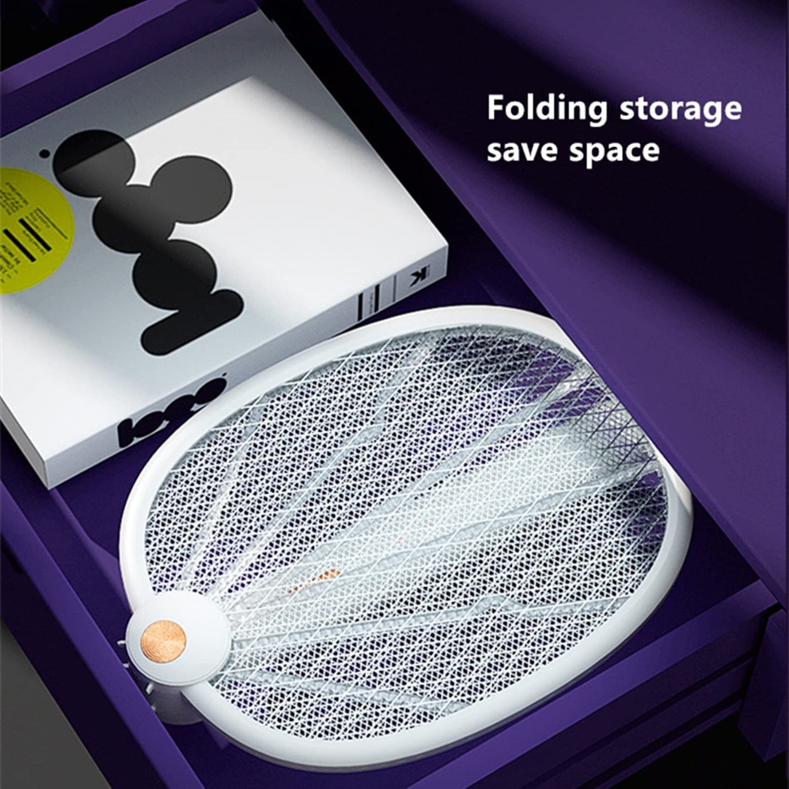 FAXIOAWA Tapette à Mouche électrique, Tapette à Moustique électrique 3000 V Tueur de Mouches, Pliable, Rechargeable par USB, pour intérieur et extérieur,C-Blanc