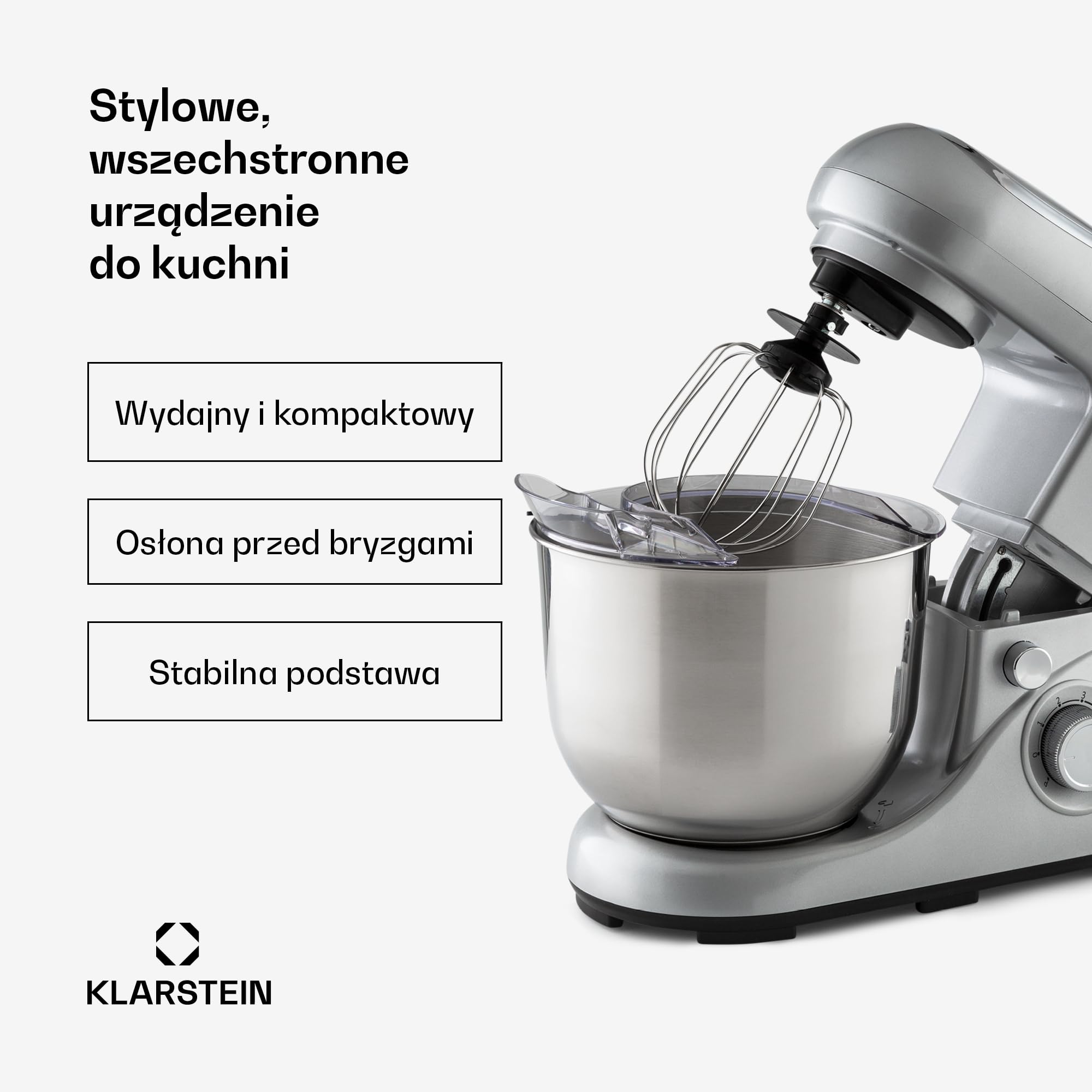 Klarstein Robot kuchenny do pieczenia, 1300W maszyna do ciasta Mała, 6 biegów, Trzepaczka, hak do mieszania i ugniatania, Misa 5L, Mieszanie planetarne, Mikser z blenderem, Robot do ciasta na chleb
