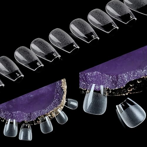 Miniatura 9 de UNA GELLA Puntas de uñas de ataúd extra cortas XS 216 piezas de uñas preformadas a presión extra cortas puntas de gel de ataúd de cobertura