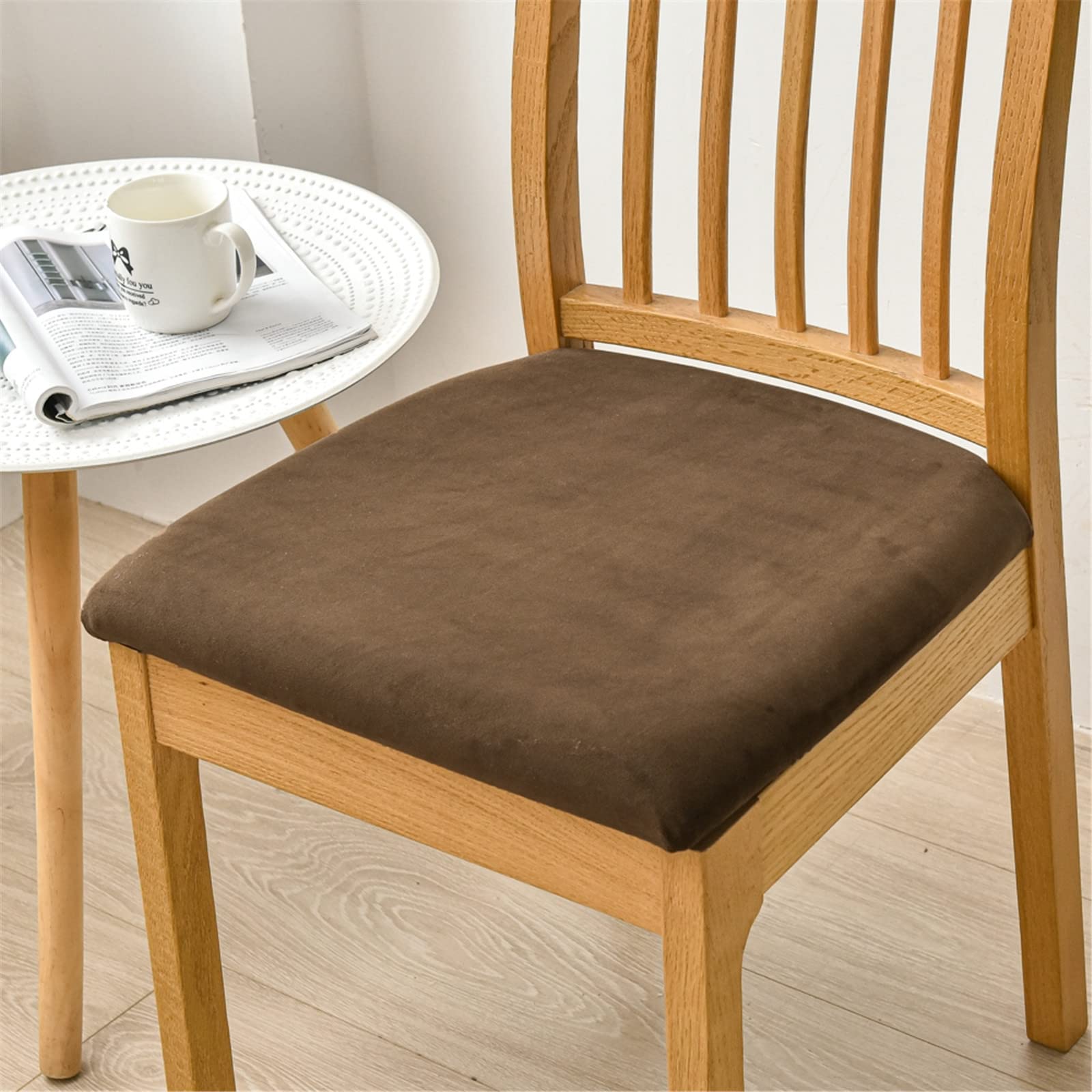 FANSU Coprisedili per Sedie da Pranzo 1 2 4 6 Pezzi, Coprisedia Senza Schienale Velluto Elasticizzato Antiscivolo Coprisedie per Sedia Lavabile per Sala da Pranzo Cucina (Colore caffè,6 Pezzi)