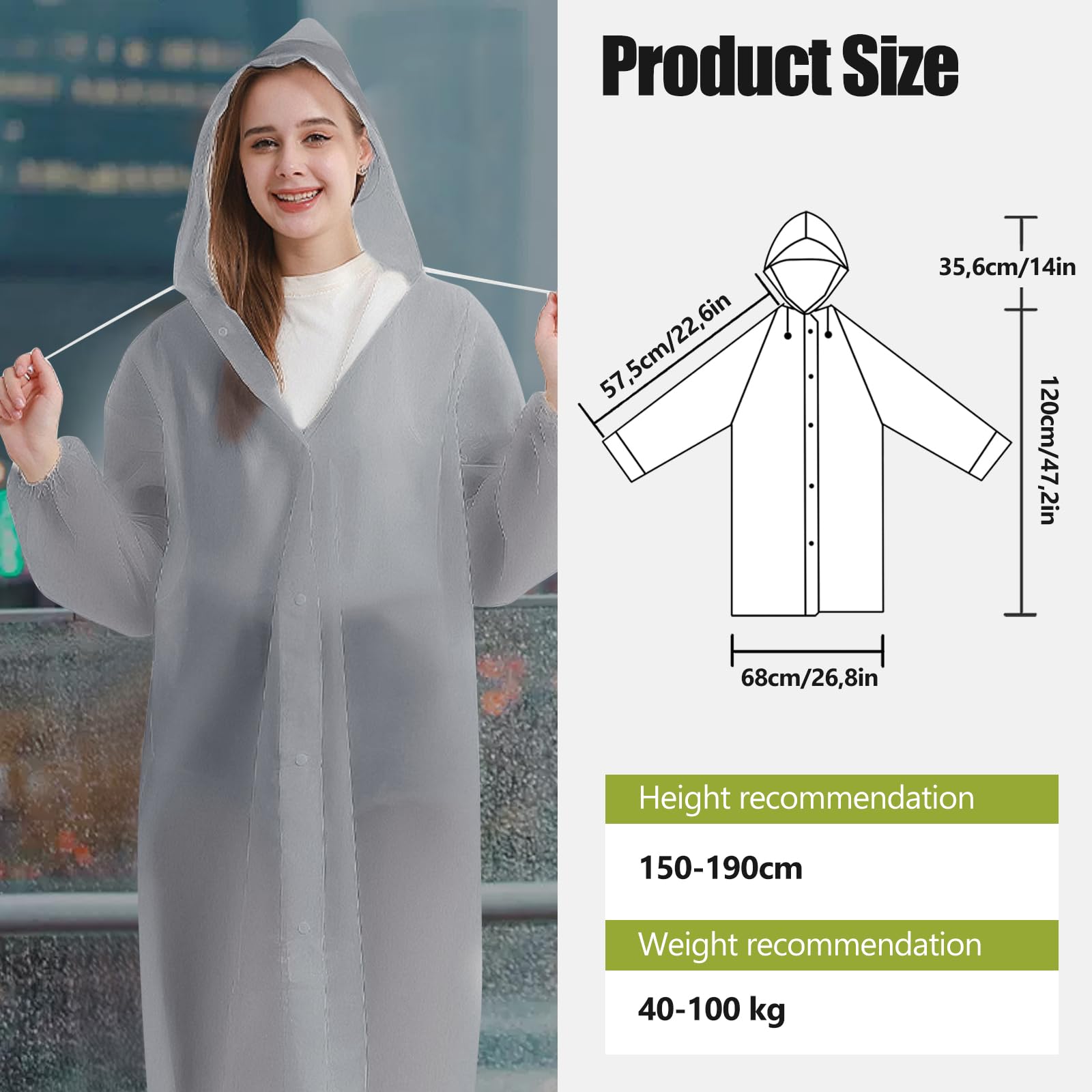AOKITO Chubasquero para Mujeres y Hombres - Poncho Impermeable Reutilizable, Poncho de Lluvia de Material EVA Transpirable para Senderismo, Ciclismo, Camping y Viajes