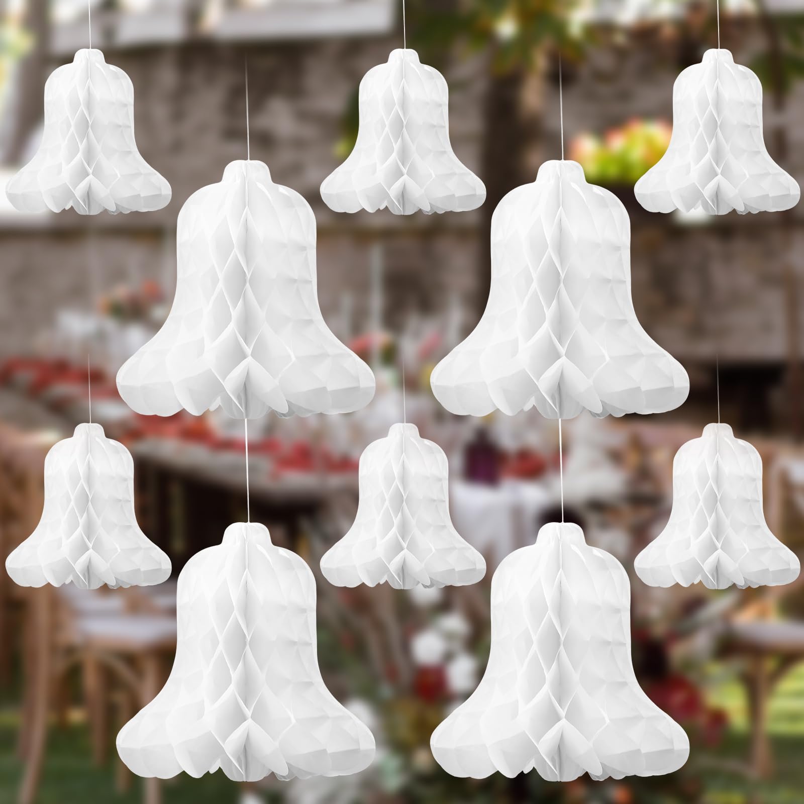24 Pcs Paper Wedding Bells White Hanging Big Bridal Honeycomb Wedding Bells Decorations for Ceremony Parties Baby Showers Christmas Decorating Supplies, 7.9inch and 11.8inch