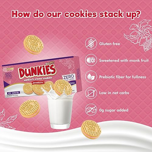 Miniatura 32 de ChocZero Galletas sándwich de chocolate keto con crema, Dunkies bajos en azúcar sin gluten (1 caja, 9 onzas)