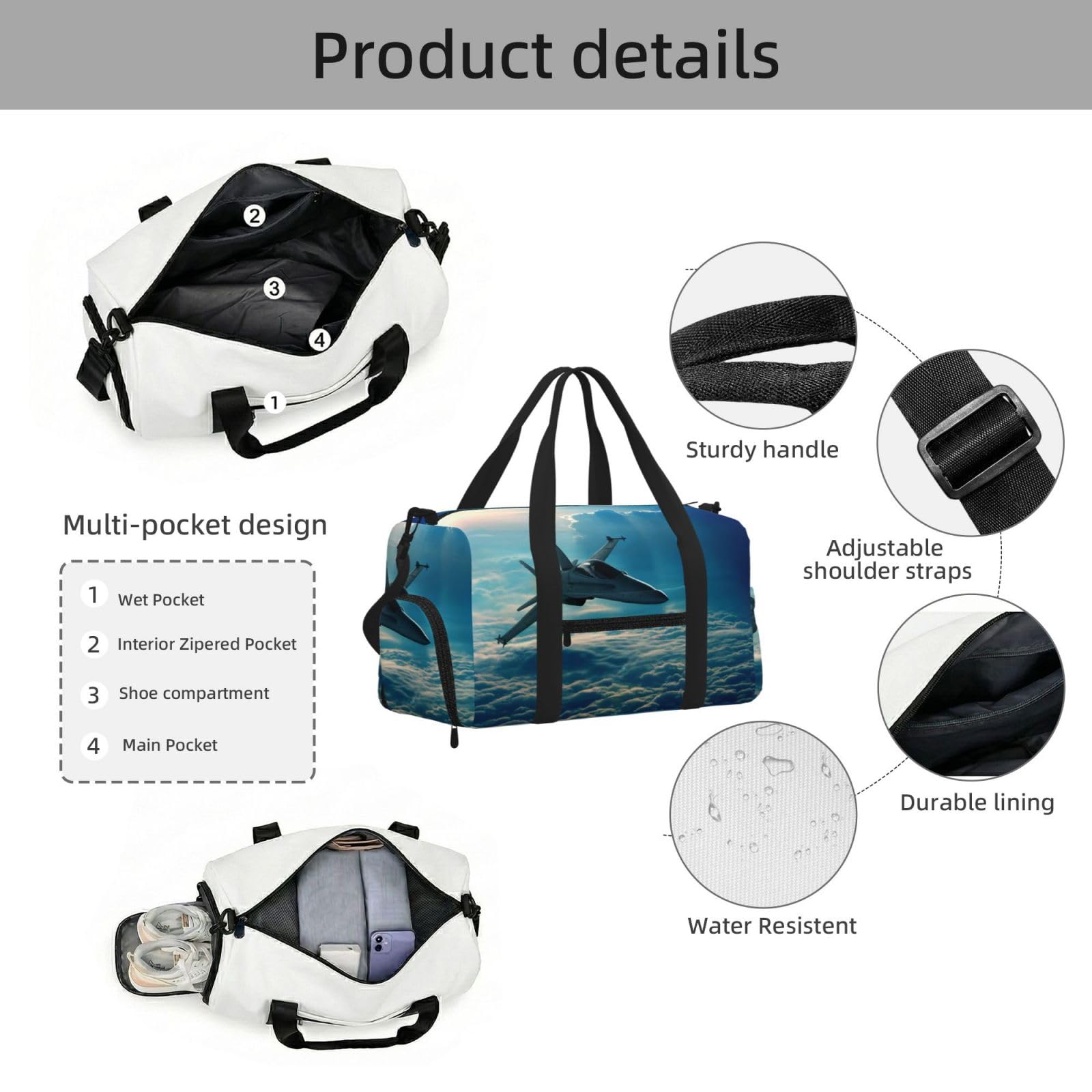 Samoloty myśliwce drukowane Ręczna torba sportowa crossbody Ręczna torba podróżna