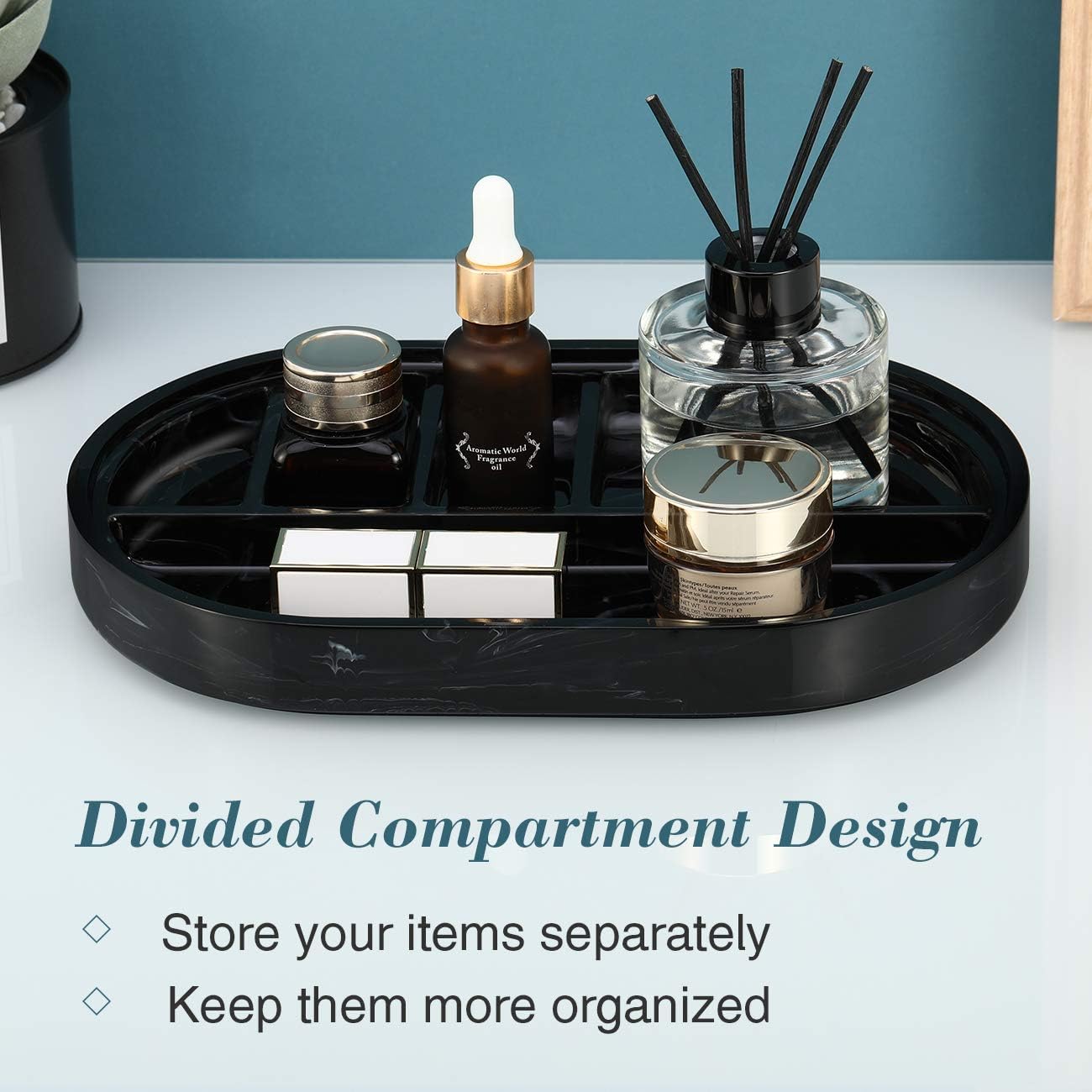 Lewondr Resin Vanity Tray, Bathroom Tray with 5 Divided Compartments ...
