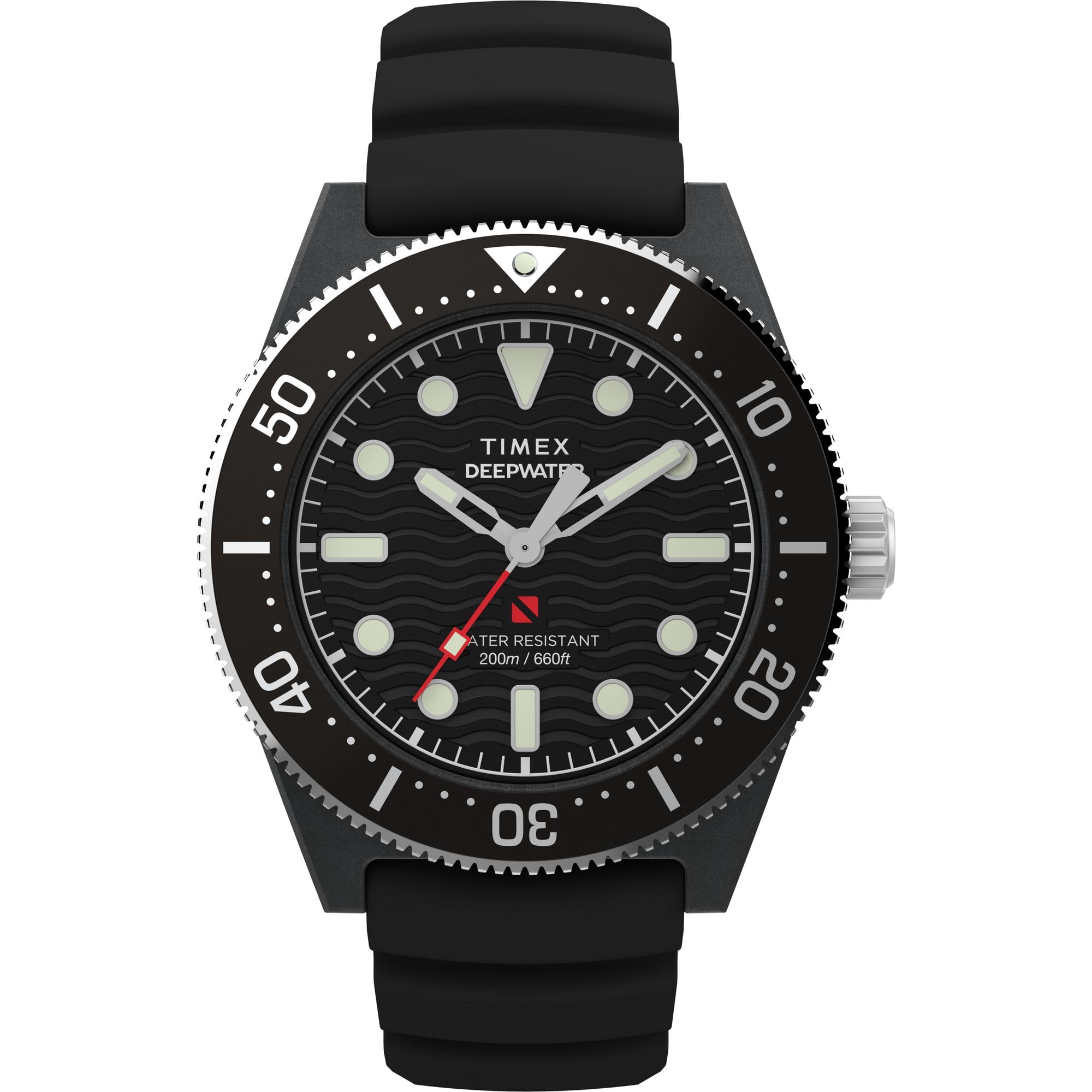 Timex Orologio da uomo Deep Water Reef 43mm - Cinturino nero quadrante nero cassa in acciaio inossidabile