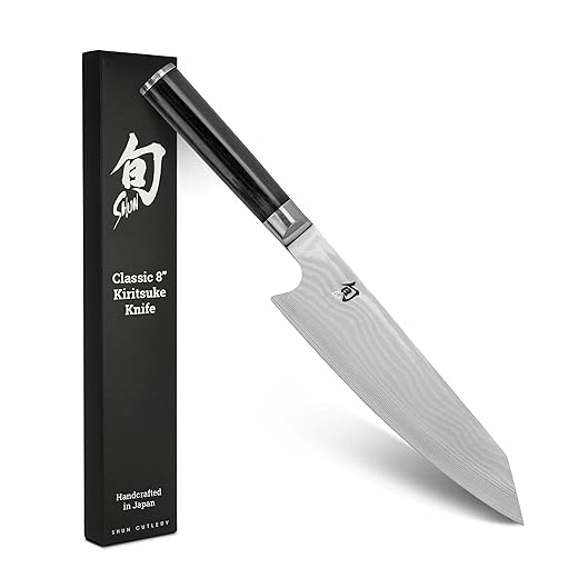 Shun Classic 8-Inch Kiritsuke Kitchen Knife; Chef’s Knife With 68 Layers of Stainless Damascus Steel Cladding; Handcrafted in Japan; Multi-purpose Knife Handles Full Range of Kitchen Tasks