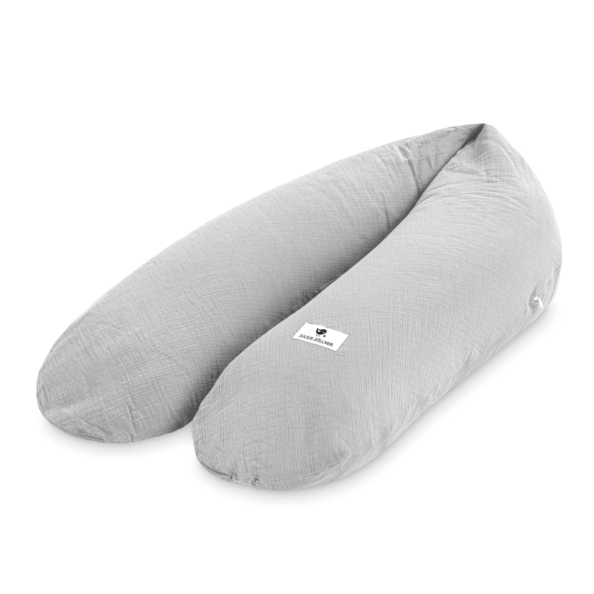Julius Zöllner Musselin Stillkissen ca. 190 cm | Füllung 42 Liter EPS-Mikroperlen | Made in Germany | Bezug aus 100% Baumwollmusselin | Oeko-TEX® Standard 100 | Grau