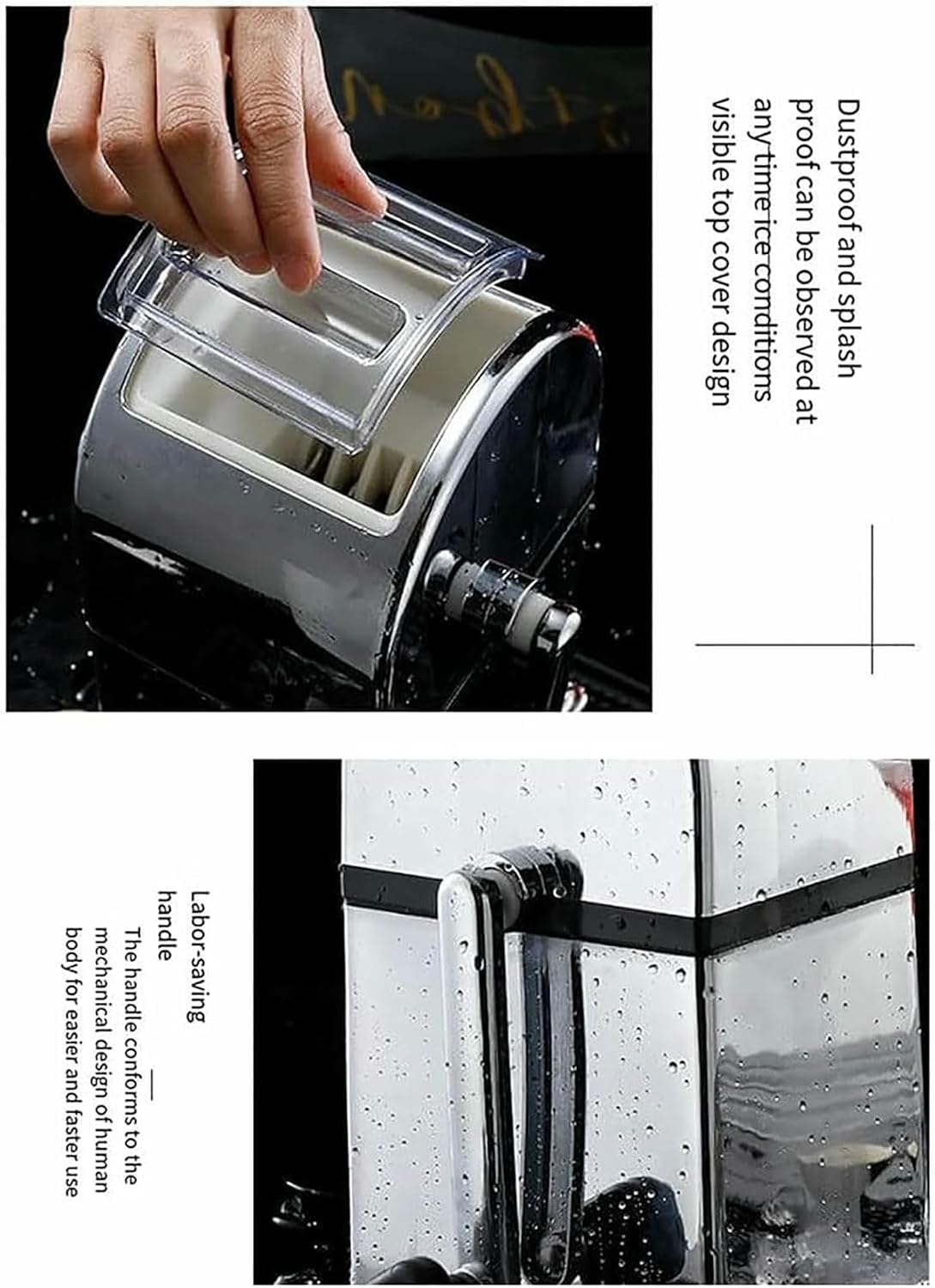 Hand Crank Stainless Steel Ice Crusher, Manual Snow Cone Smoothie Maker, Hand Crank Design/Energy Saving and Easy Operation/Small Footprint, for Summer Energy