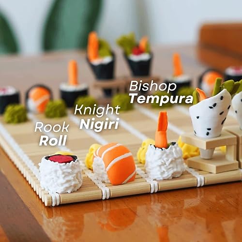 Miniatura 4 de Ajedrez de sushi - Juego de ajedrez con temática de sushi, juego de ajedrez de viaje con tabla plegable, kit de juego de sushi para dos jugadores,