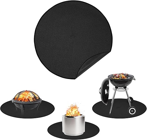 Miniatura 8 de Tapete para hoguera de 47 pulgadas para fogata individual, 3 capas ignífugas, tapete redondo debajo de la parrilla, almohadilla impermeable