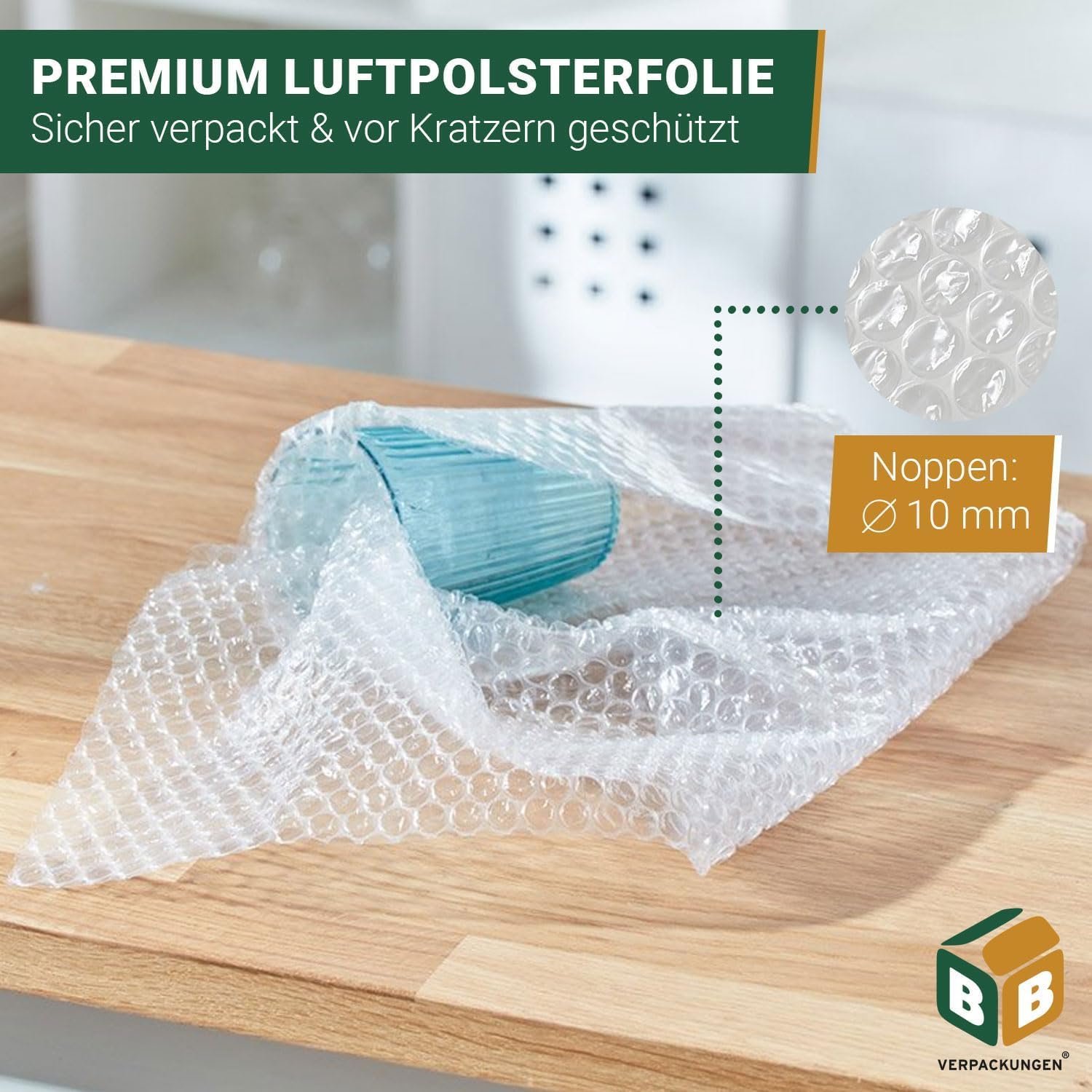 BB-Verpackungen Lot de 9 rouleaux de papier bulle professionnel 0,4 x 10 m - 2 couches (9 rouleaux) - 60 microns d'épaisseur, extrêmement robuste, très léger, 100 % recyclable