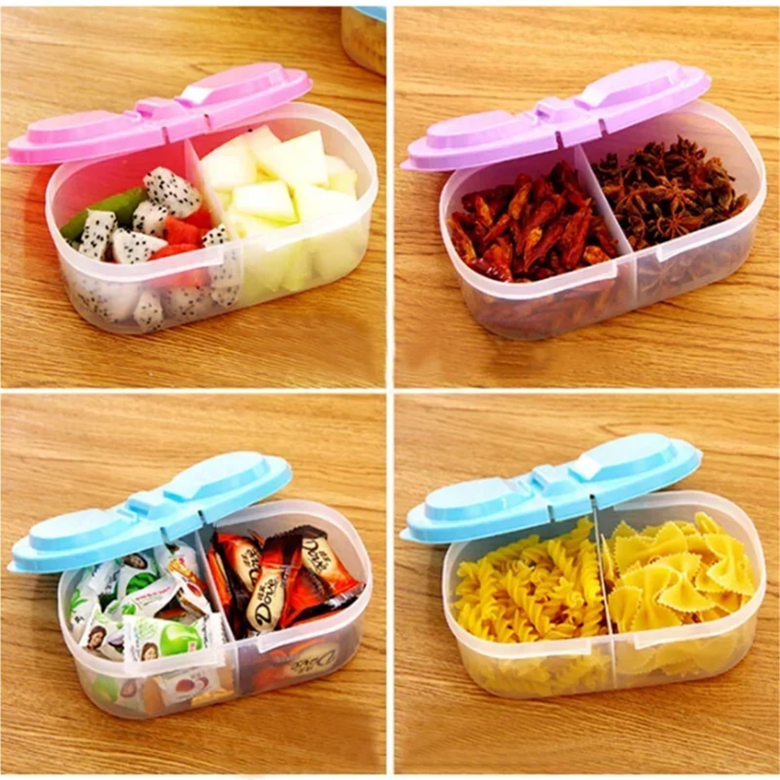 Generisch Przenośne pudełko na lunch, 2 przegródki, wielokrotnego użytku, pojemnik na przekąski, owoce, żywność (4 szt.)