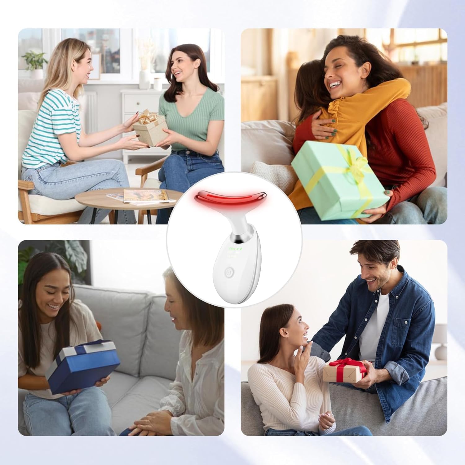 Masajeador Facial Eléctrico, Dispositivo Reafirmante Antiarrugas con Vibración Suave, Cabeza Curvada 160° para Cuello y Rostro, Recargable por USB