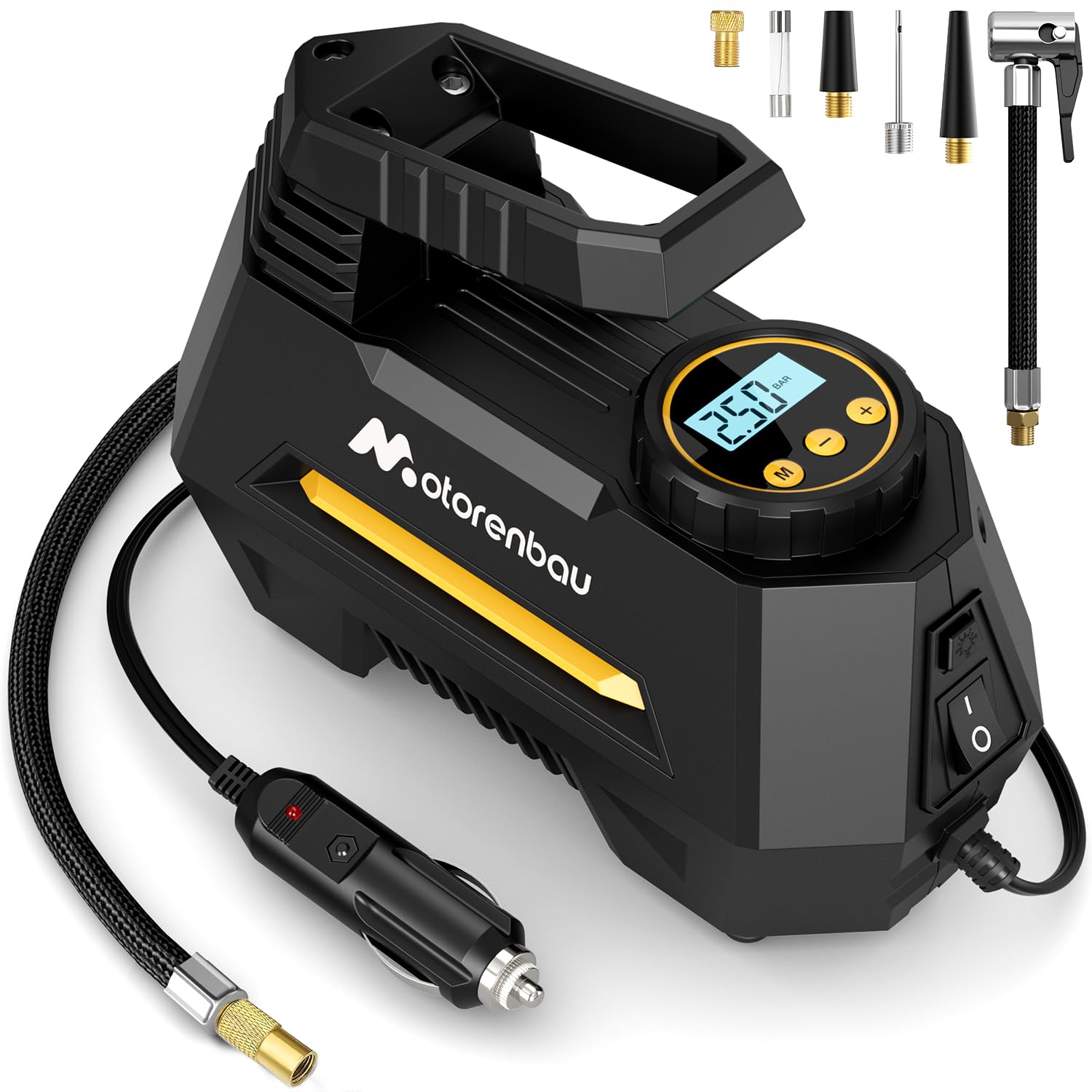 Motorenbau Compresseur à Air 12V Portable - Gonfleur Pneus Voiture Avec Écran Digital Et LED - Pour Auto, Moto, Vélo