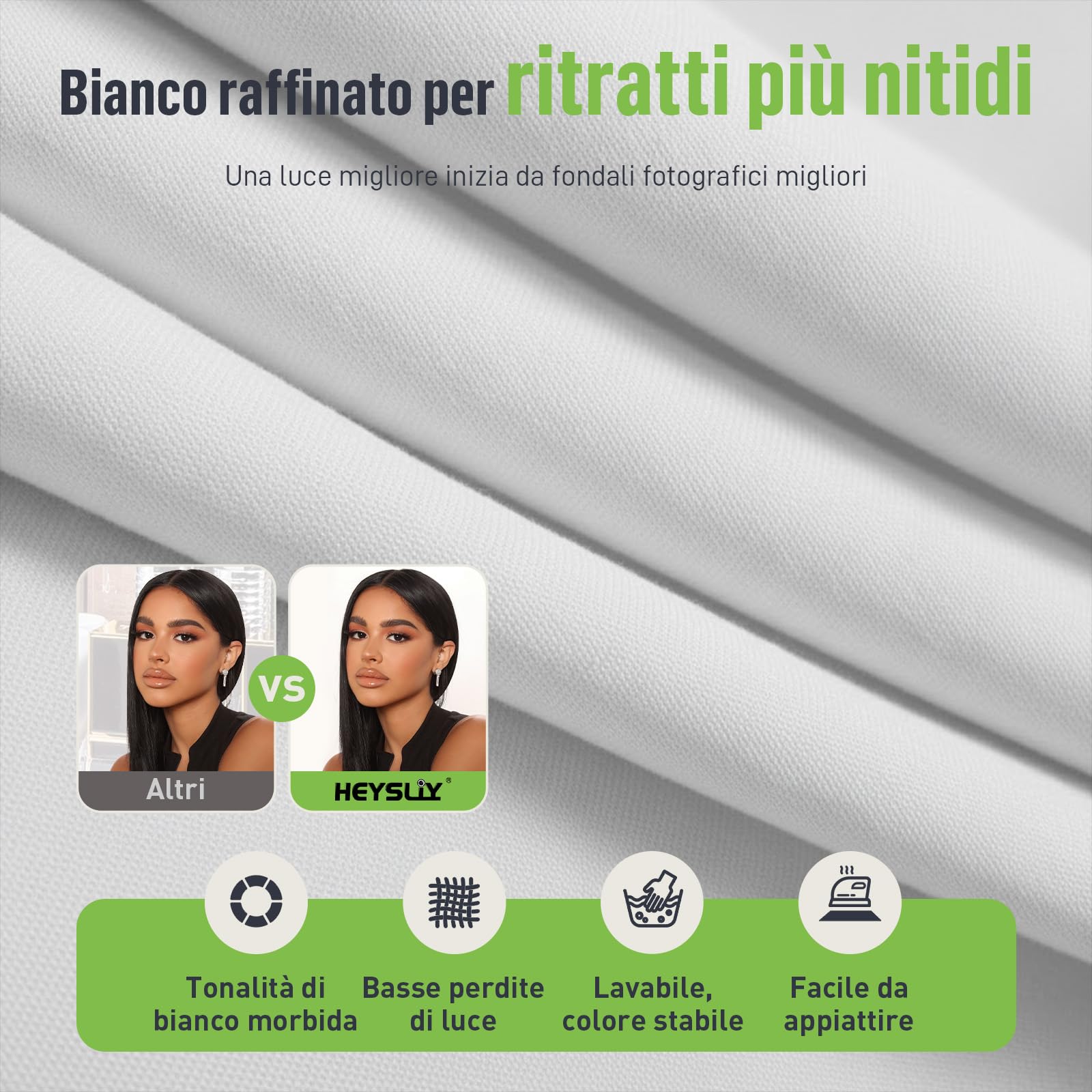 Sfondo Fotografico Bianco con Supporto 2x2 m / 1,5x2 m – Kit Fondale Bianco con 4 Clip per Studio Fotografico, Ritratti e Fotografia di Prodotti