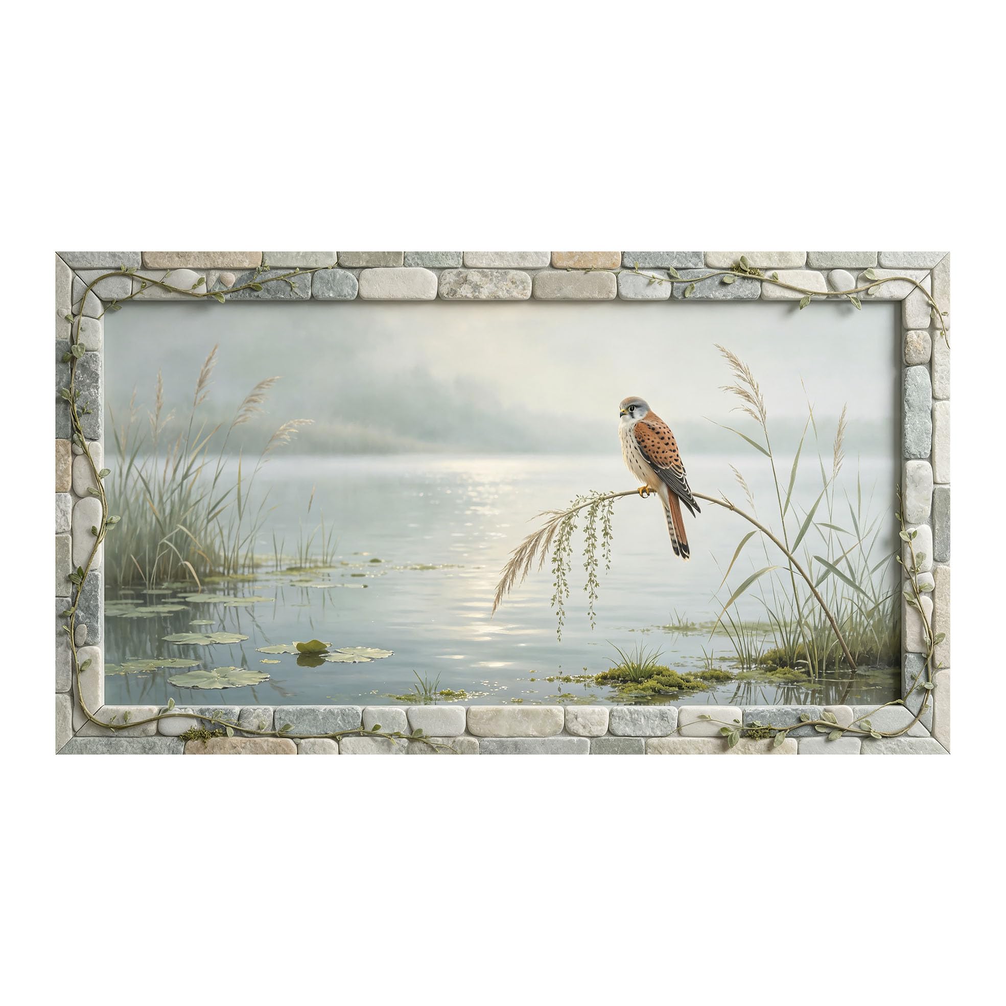 Murasolite 3D 3D Framed Wall Art 50cm×90cm Lake Bird Landscape Watercolor SelfAdhesive Fabric Mural Wall Decor, Peel and Stick No Damage to Wall for Bedroom Living Room