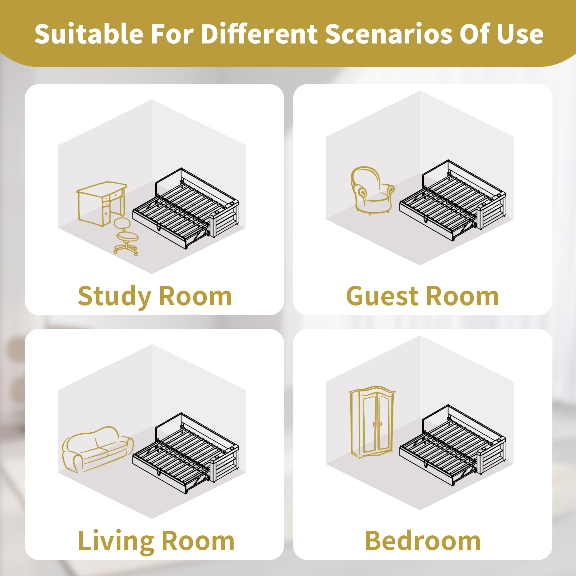 DHHU Lit Gigogne avec Canapé Lit Convertible, Lit De Jour Rembourré 90x190 Cm avec Lit D'Appoint Et Rangement, USB Type-C, Porte-Gobelets, Banquette Lit Gain De Place sans Matelas Beige-1