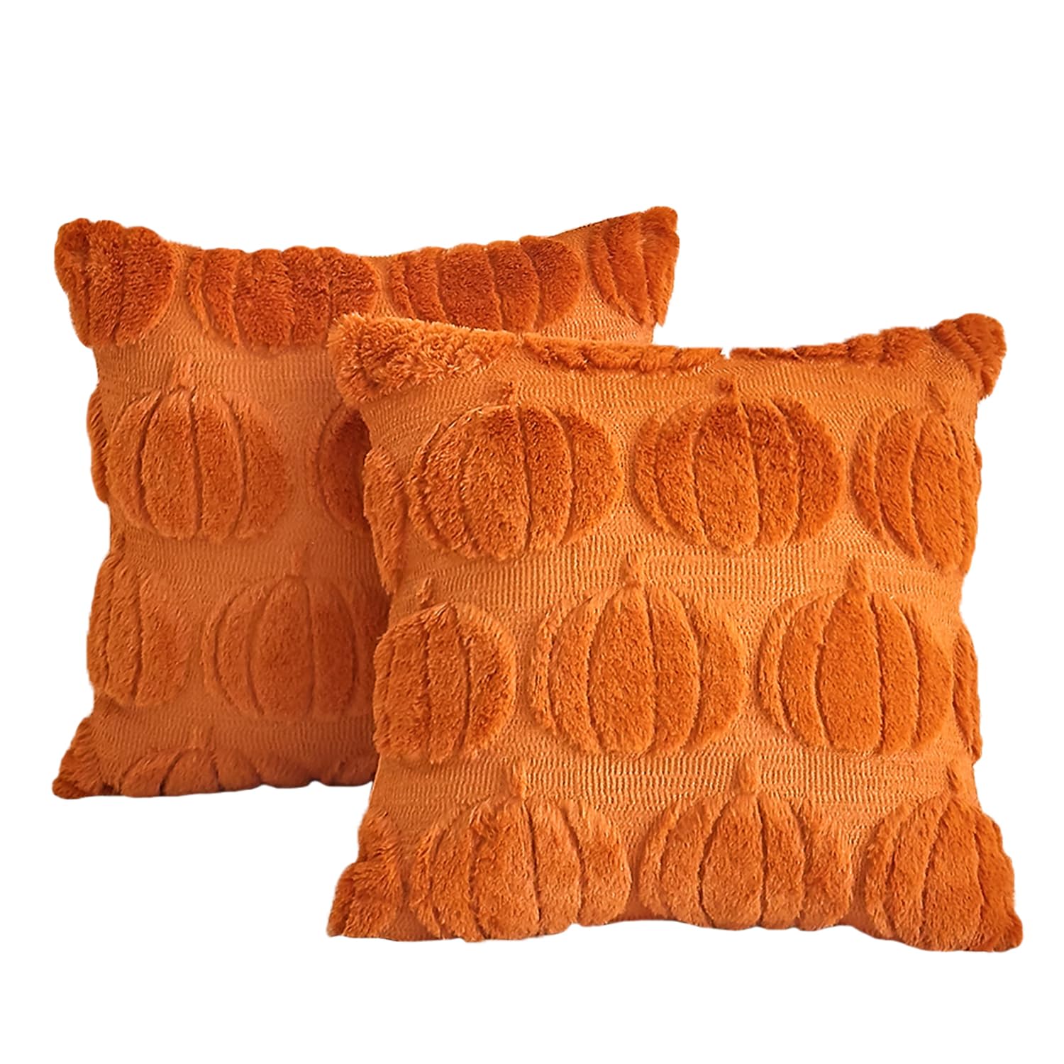 FELENIW Pack of 2 Best Gift Happy Fall Y'all Pumpkin Fluffy Soft Decorative Throw Pillow Covers Cushion Case for Bed Couch Sofa Farmhouse Square 18''X18'inches (Pumpkin)