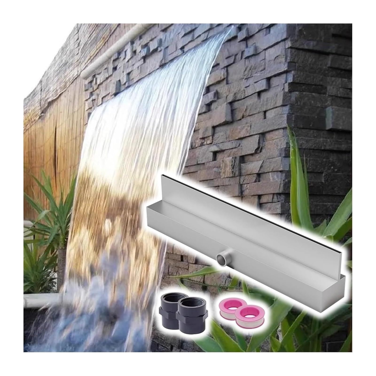 Générique Kit de Cascade pour Bassin avec déversoir, Tuyau ondulé Robuste, kit de Fontaine Cascade rectangulaire - Élégant élément décoratif pour Patio et Jardin - Dévers