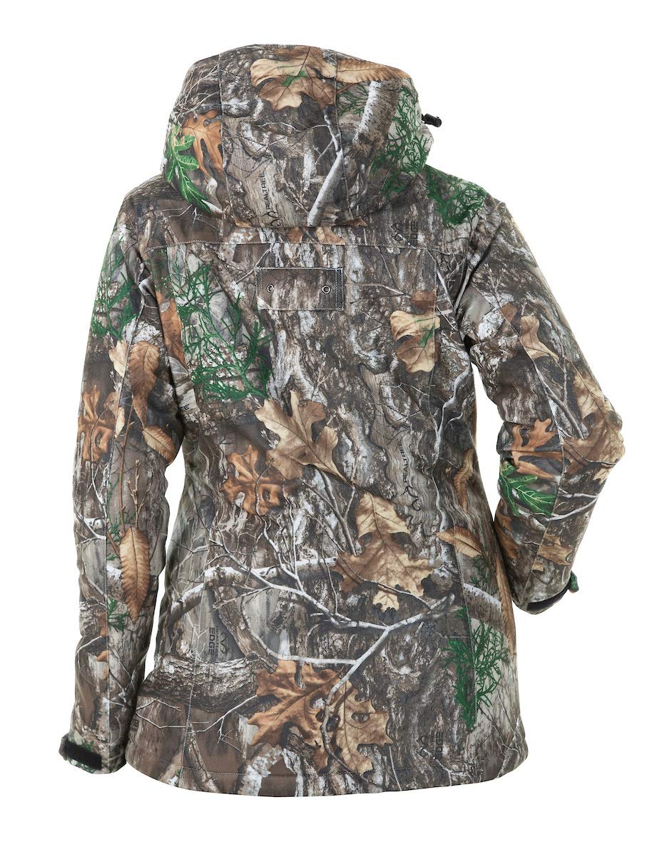 DSG Outerwear Addie Hunting Jacket for Women - 120g Insulated, DWR Waterproof Tricot, with Wrist Gaiters and Removable Hood (Realtree Edge, X-Large)