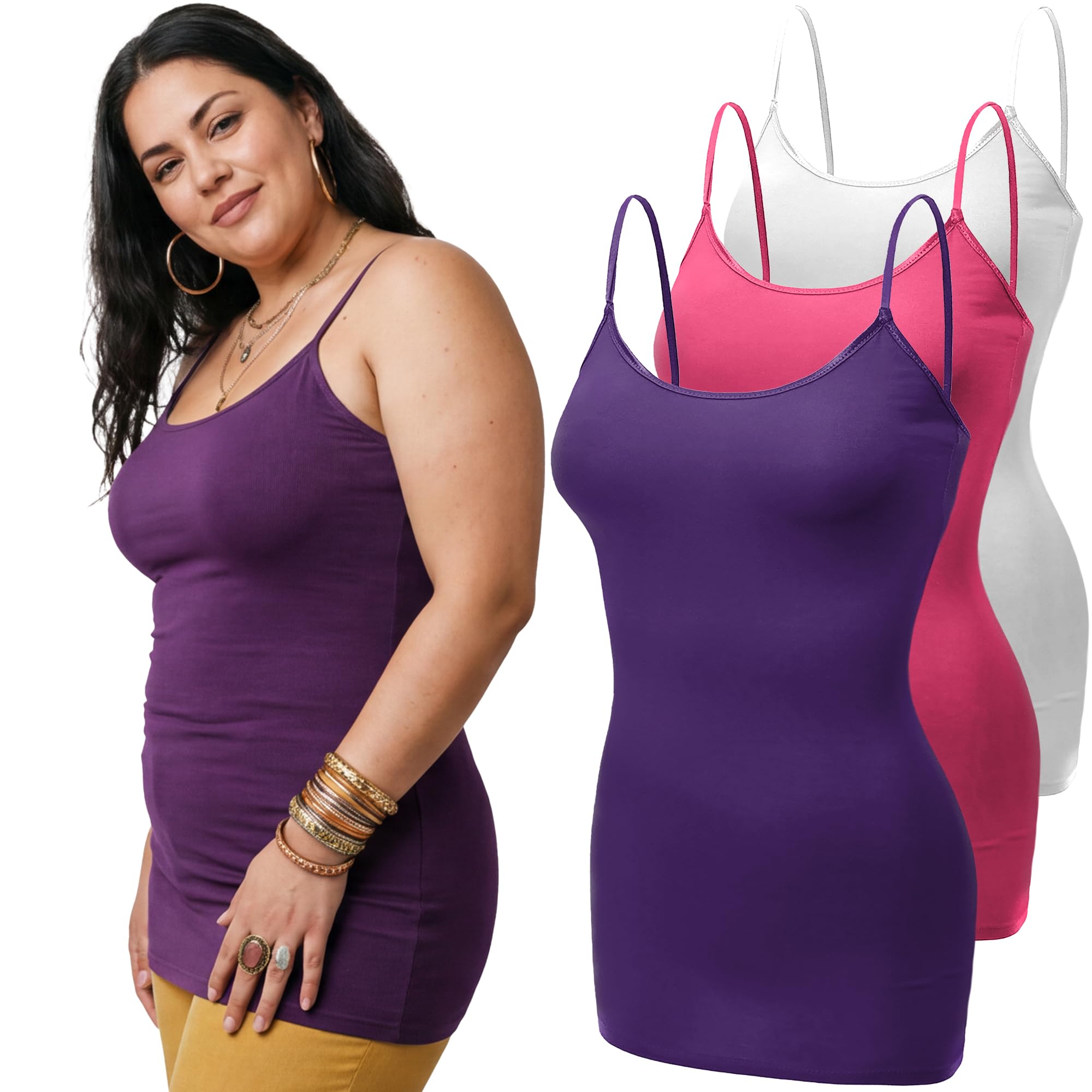 Emmalise Women's Basic Casual Long Camisole Adjustable Strap Cami Layering Top