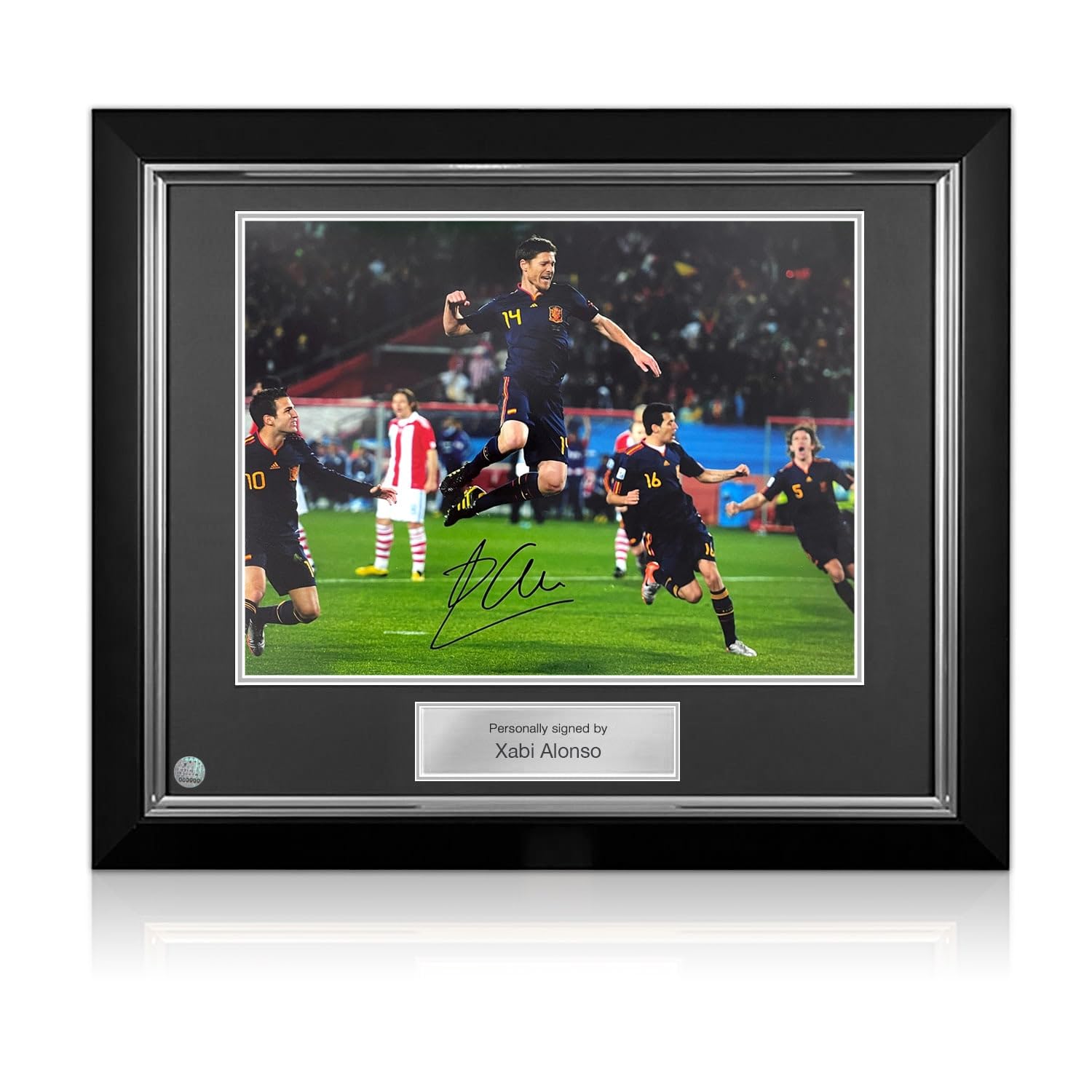 Exclusive Memorabilia Xabi Alonso Signed Spain Soccer Photo: 2010 World Cup Goal. Deluxe Frame