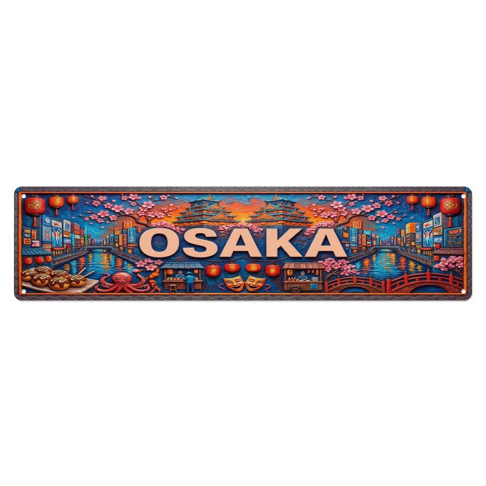 Vintage Osaka Japan Flag Pattern Metal Tin Sign