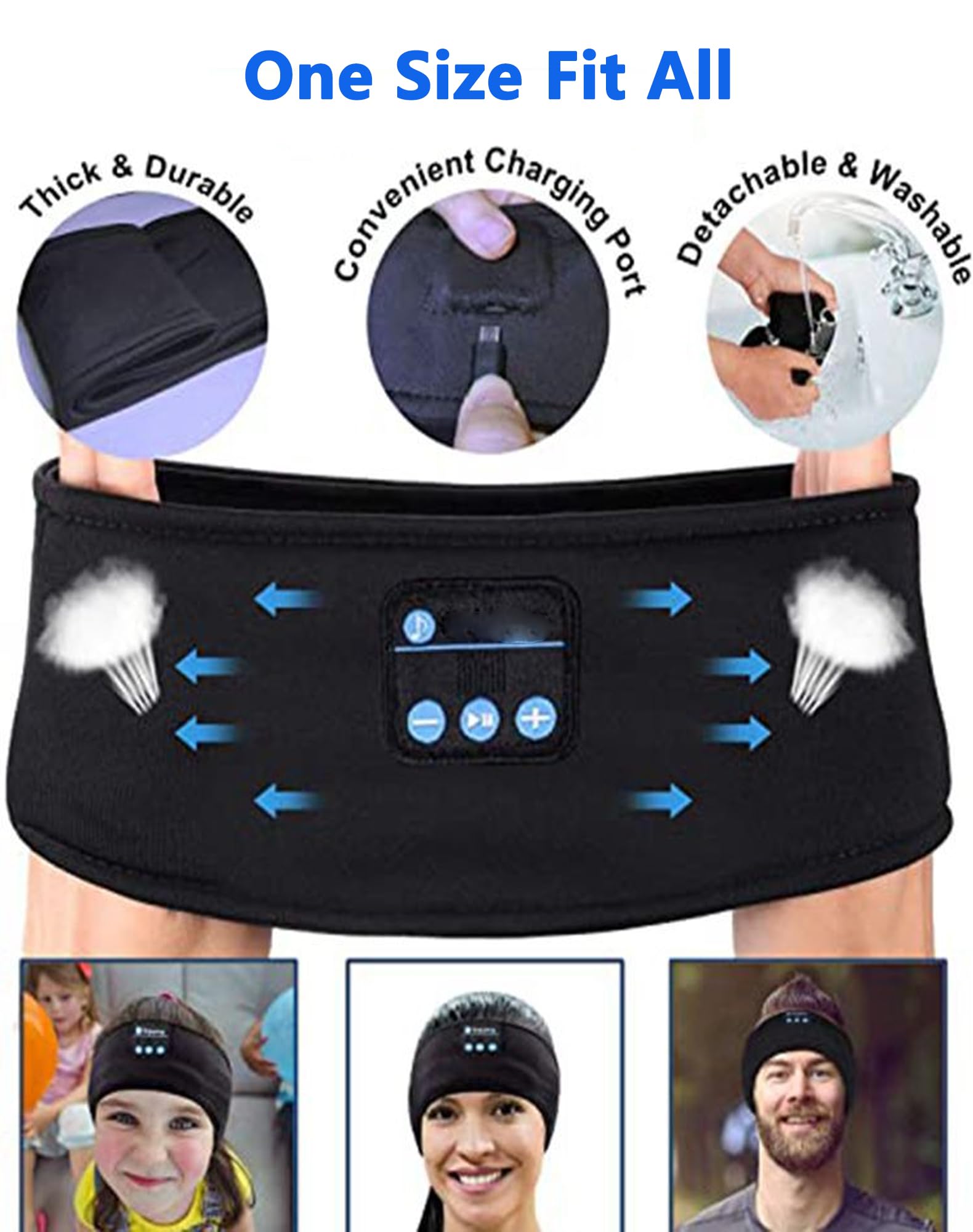 Ski Headband, Bluetooth Music Headband for Skiing, Soft, Helmet-Friendly Design, Wireless Headband Headphones with Built-In Speakers for Sleeping, Outdoor Sports (Black) — view 3