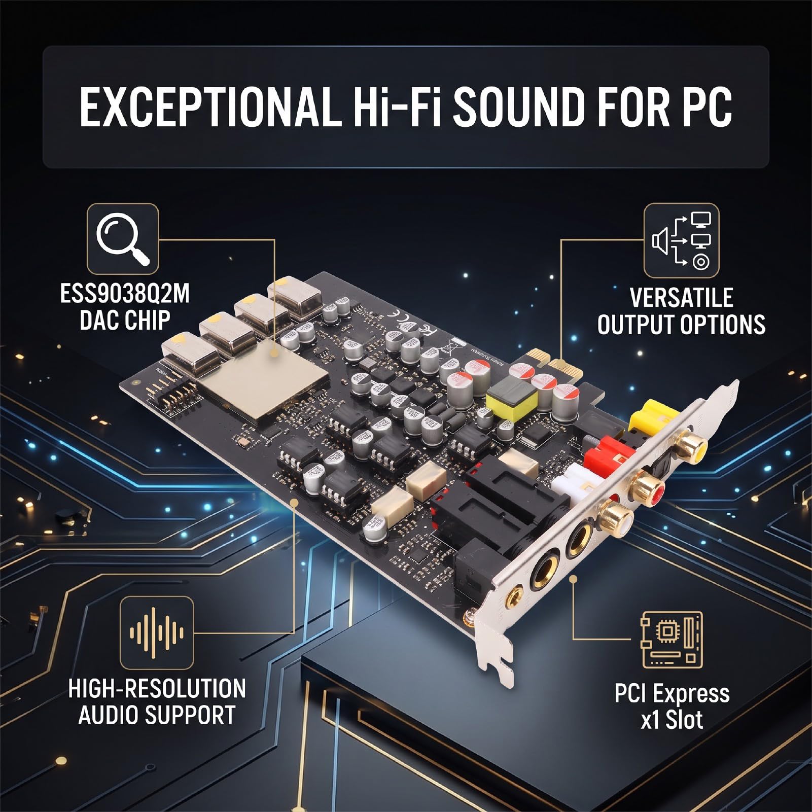 Cuifati Tarjeta de Sonido PCIe, Chip DAC ESS9038Q2M, Estéreo de 2.0 Canales