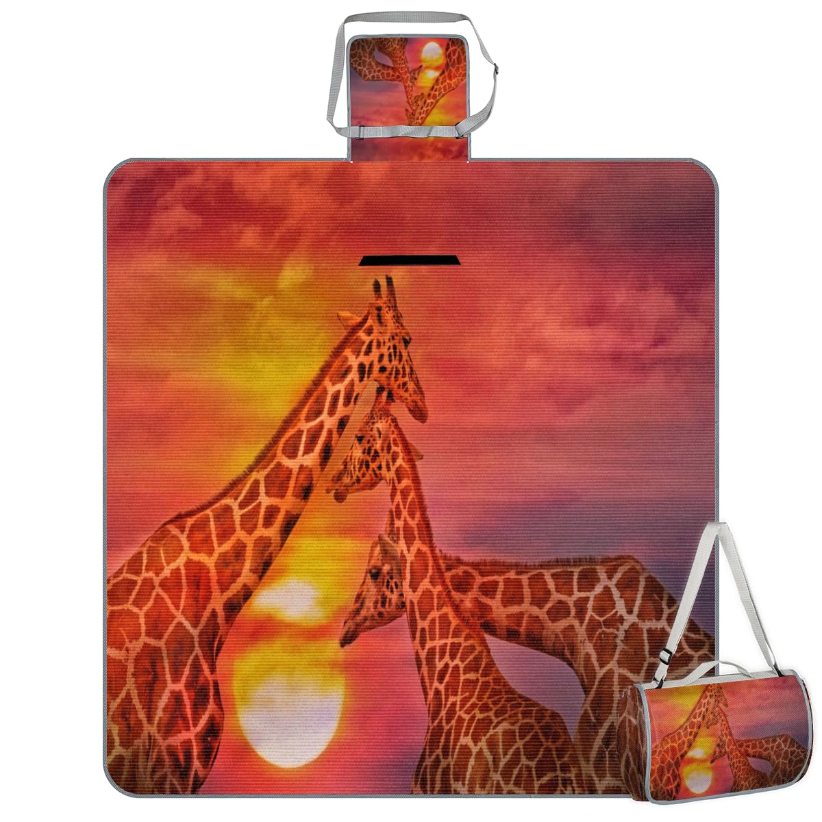 Shimoshe Animal Giraffe Picnic Blankets 57”x 59”, Sunset Giraffe Waterproof Sandproof Picnic Mat Lightweight Foldable Beach Blanket for Camping Park Grass Beach Outdoor Blanket