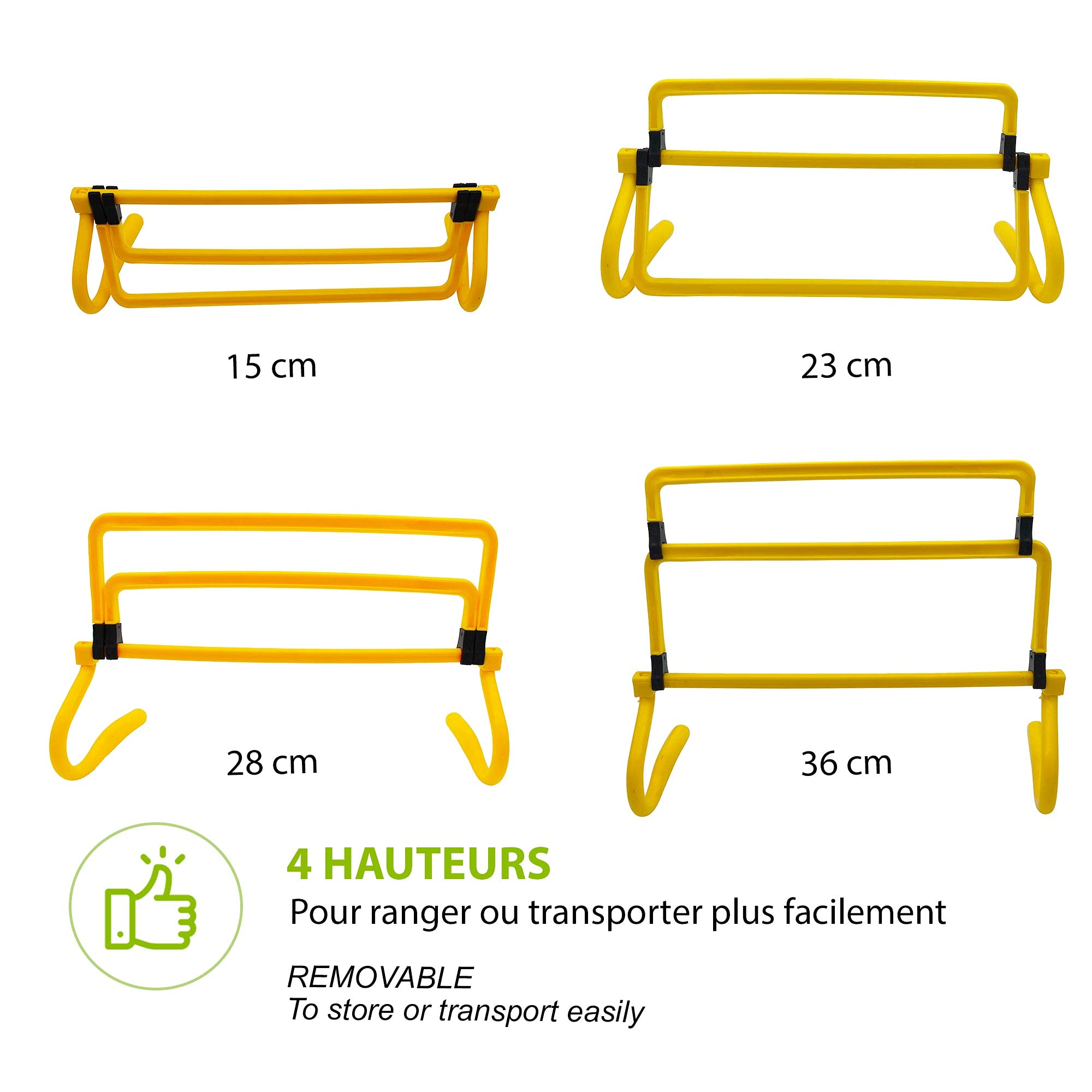WANTALIS Lot de 5 Haies réglables | 3 hauteurs | Pliables | Résiste aux chocs | Multi-Sports | Jaune