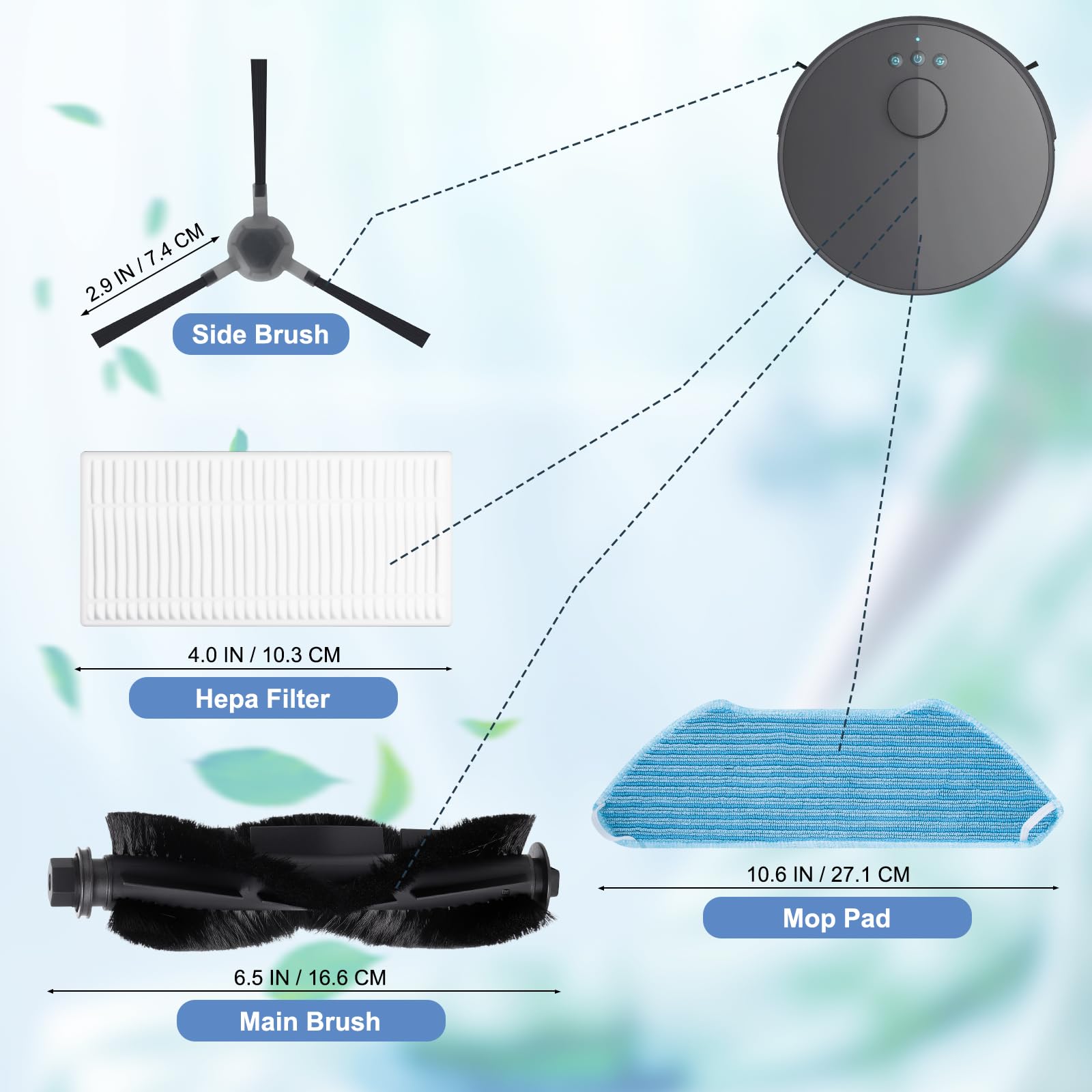 Ersatzteil-Set Für Lefant M1 Staubsaugerroboter – 5 HEPA Filter + 5 Wischtücher + 4 Seitenbürsten + Reinigungsbürste