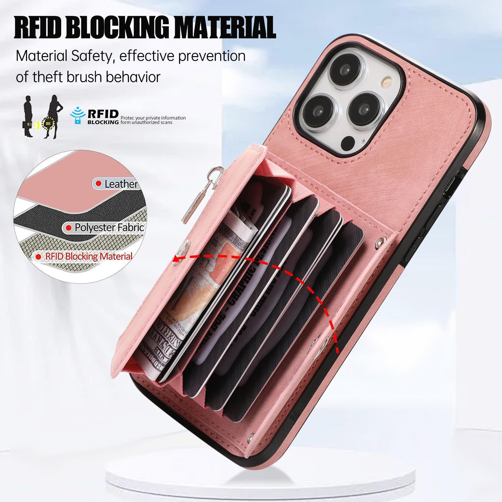 Funda De Piel para iPhone 15 Pro Max/15 Plus/15 Pro/15, Carcasa Cartera, 4 Ranuras Tarjetas Y Soporte Plegable, Cubiertas con Cuerda para Colgar Ajustable,Púrpura,15 Plus 6.7''