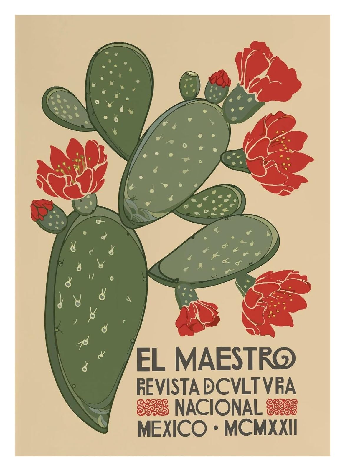 Tableau d'Art Mural Cactus Vintage Mexicain et Toile Déco Salon