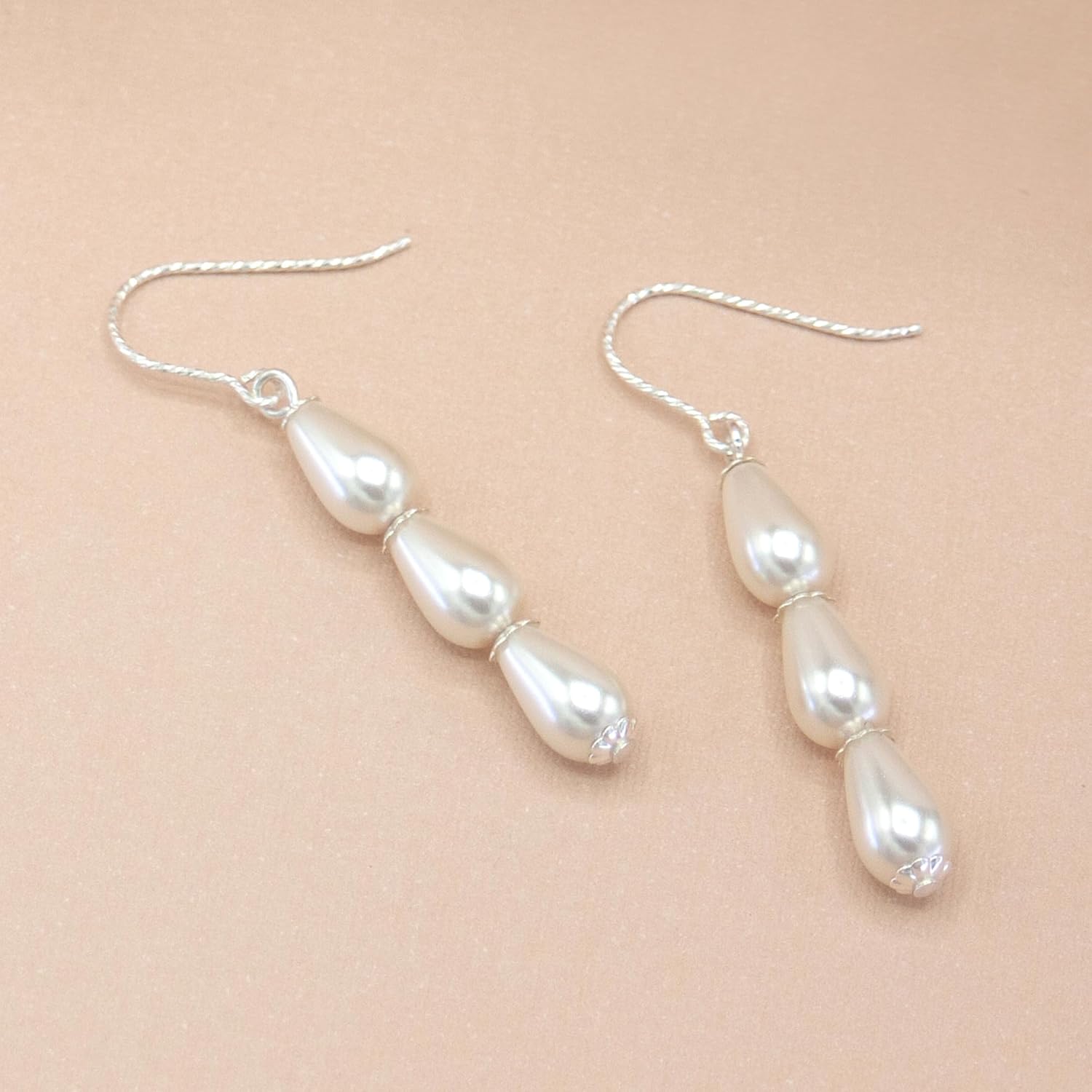 Silver Pearl Earrings, 925 Sterling Silver Earrings, Dangle Pearl Earrings, Gift for Wife Daughter, Trendy Jewelry Dainty Earrings, Drop Earrings for Women, Bridesmaid Jewelry, Flower Girl Earrings, Wedding Earrings - Image 3