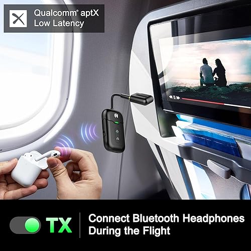 Miniatura 3 de Adaptador transmisor Bluetooth 5.4 para avión, compatible con 2 AirPodsauriculares, receptor transmisor Bluetooth 2 en 1 con aptX de baja latencia,