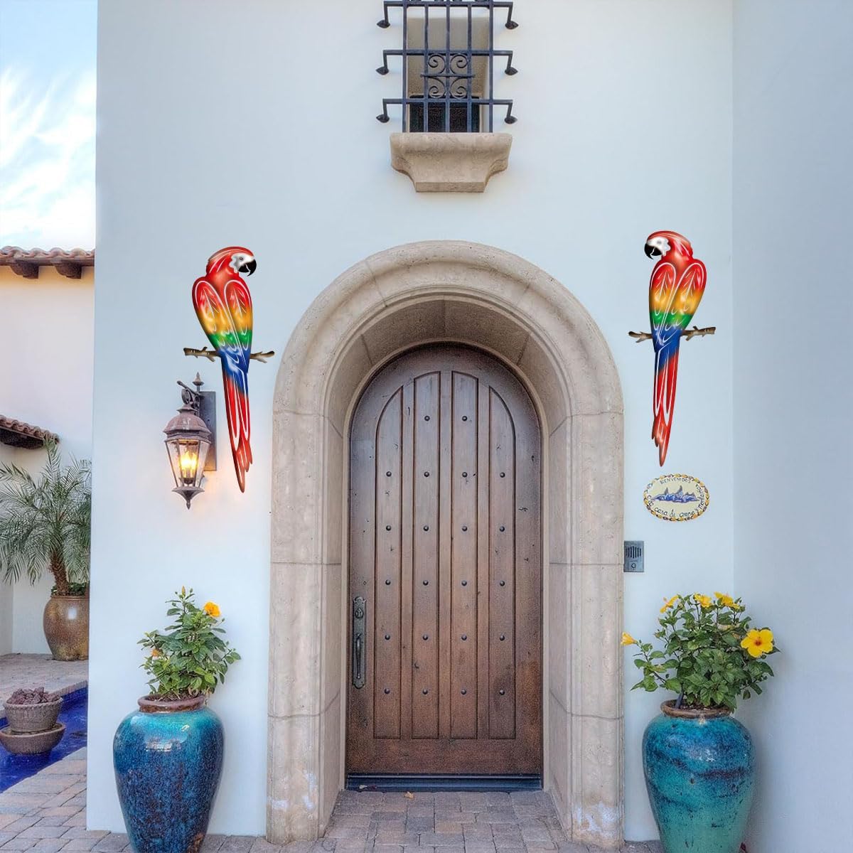 Metal Outdoor Wall Art Decor,3D Colorful Garden Birds Sculpture Outdoor Iron Hanging Parrot Decor, Metal Hand-Made Bird Wall Art Decorations for Fence Patio Balcony Living Room - Image 2