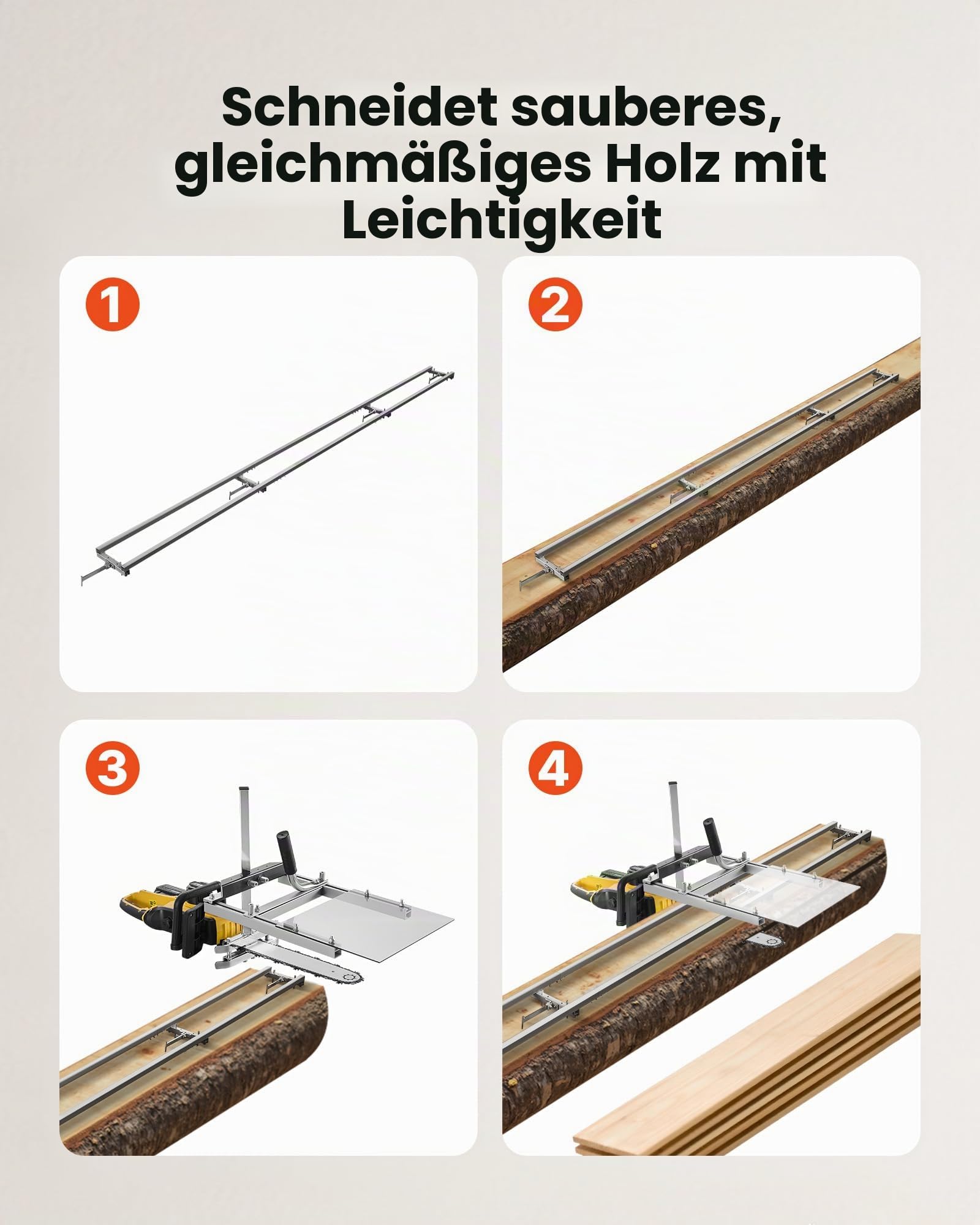 VEVOR 3,66m Sägewerk-Schienenführungssystem, 4 Querbalken-Kettensägenfräs-Kits, Alu-Sägefrässchienensystem für Kettensäge, 2 Keile, Schienenfräsführungs-Kit für Bauarbeiter & Holzarbeiter