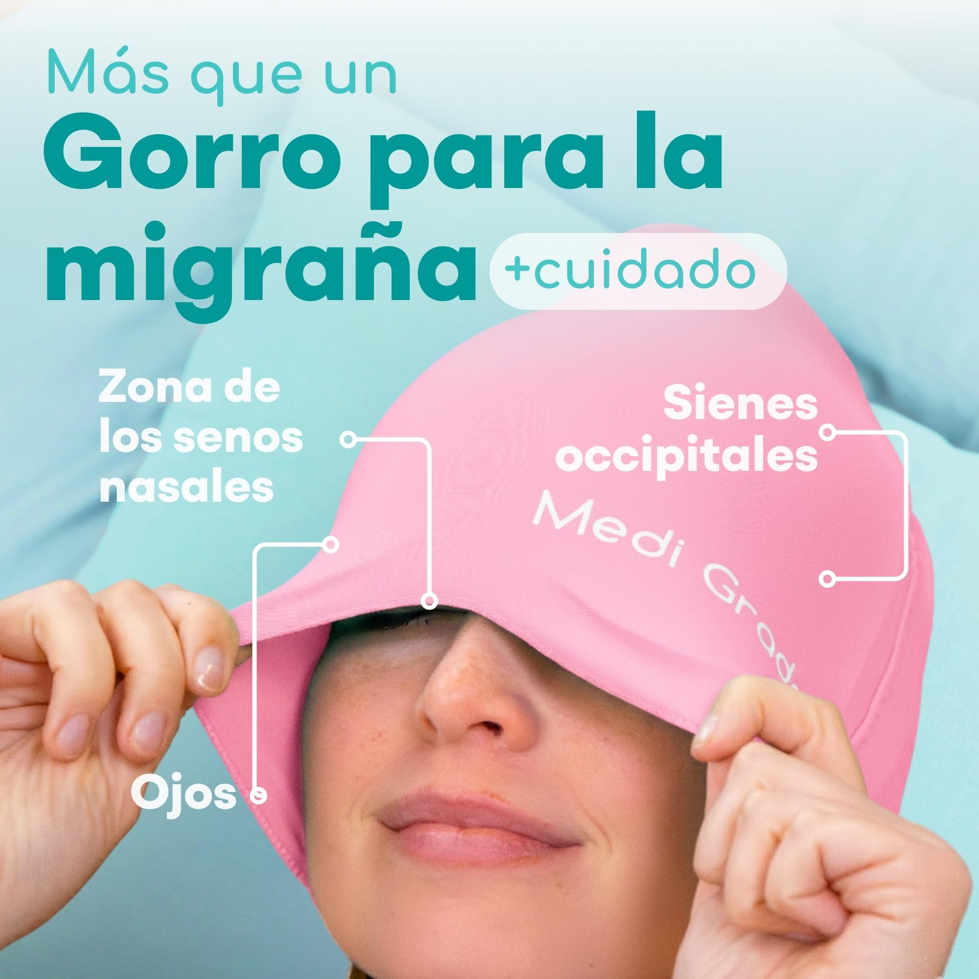 Medi Grade Gorro para Aliviar la Migraña 360 de Cobertura Total, Rosa – Gorro para Migrañas de Compresión Refrigerante – Reutilizable, Tejido Flexible y Suave que Bloquea la Luz – Terapia de Frío
