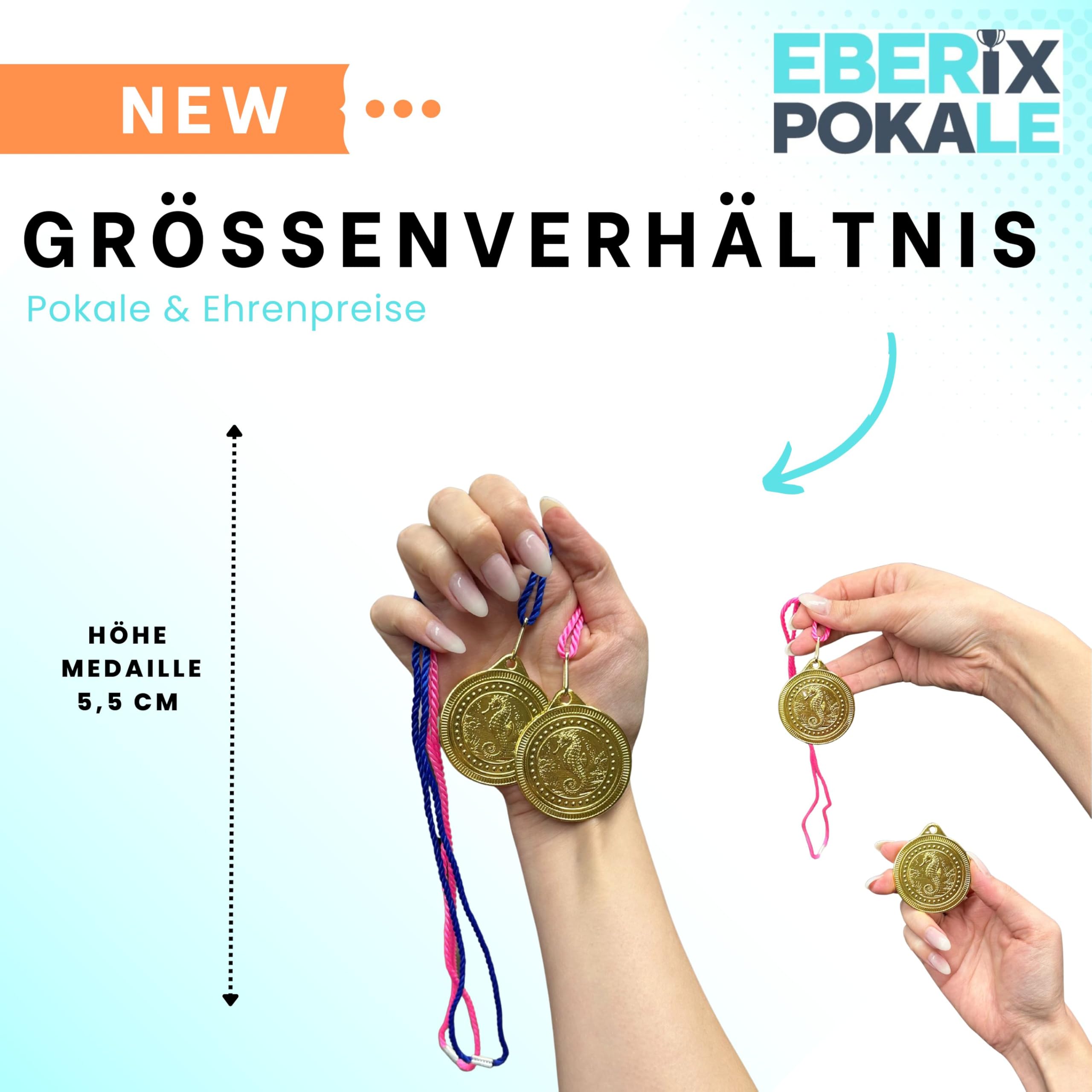 Seepferdchen Medaille 50 mm aus Metall – glänzende Schwimm Medaille für Kinder & Vereine – inklusive Kordel in Blau oder Rosa – 31 g – Ideal für Schwimmkurse & Wettkämpfe