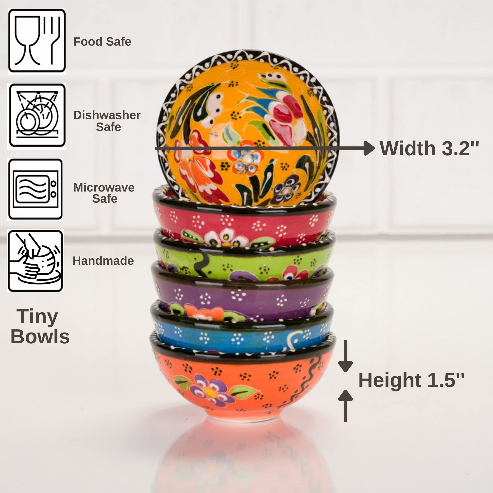 BCS Juego de 6 cuencos de cerámica para pizca de cocina, cuencos pequeños para salsa, platos decorativos hechos a mano (3.2 a 2.5 onzas)