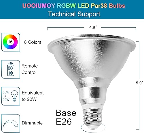 Miniatura 4 de Bombilla LED multicolor Par38 para exteriores, impermeable, 1800 lm, 30 W = 90 W, RGB + blanco cálido 3000 K, paquete de 2 focos que cambian de