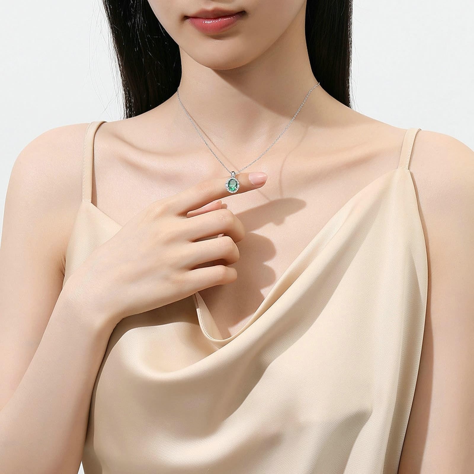 KnSam Collana in vero oro bianco 18 carati, con topazio blu ovale, lussuoso ciondolo Au750, collana da donna in moissanite, 45 cm