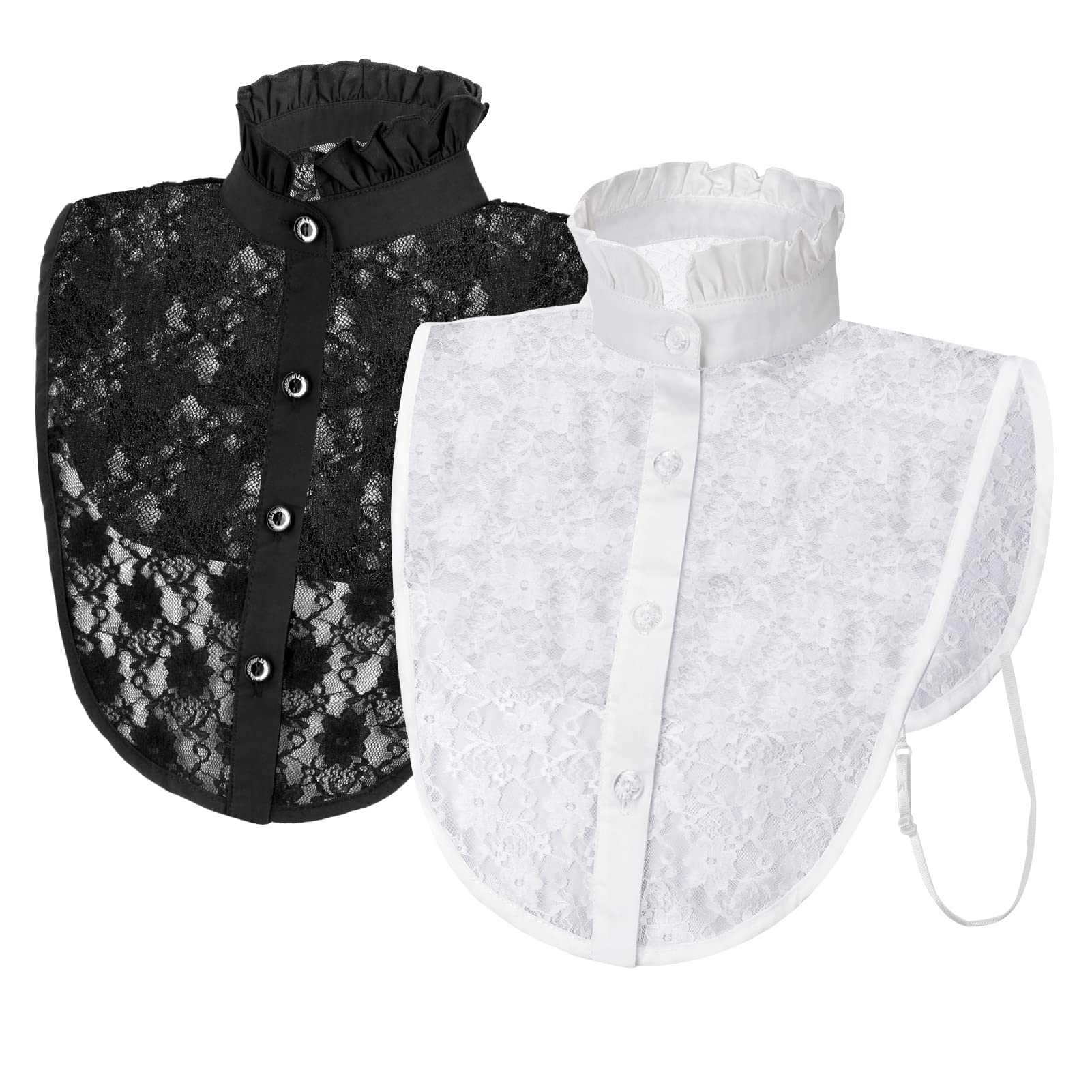 PHOGARY 2 Piezas Collar Falso de Dama Blusa Media Camisa Cuello Falso de Encaje Desmontable Camisa OL Joker Collar Decorativo Collar Dickey Corbata con Puño Falsa Punta de Solapa Blanco&Negro para Mujer