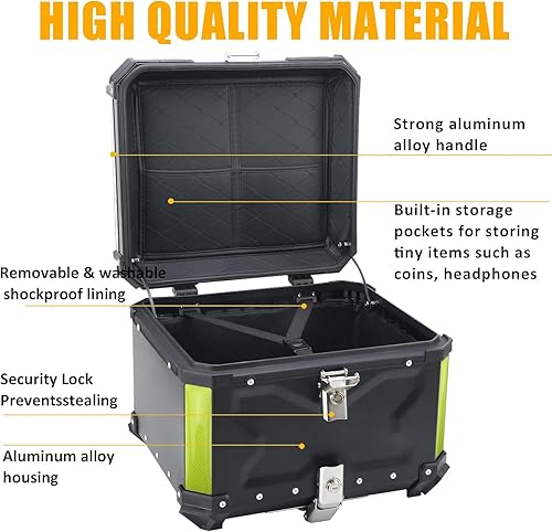 Miniatura 5 de LASIEYO 2023 - Maleta superior de motocicleta de 55 litros, caja de aluminio con cerradura de seguridad para almacenar casco de equipaje grande,