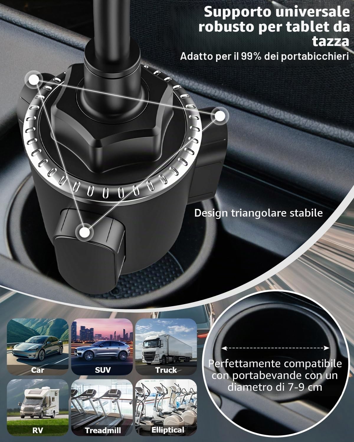 Collo Oca Supporto Tablet Auto Portabicchieri, woleyi Universale Porta Tablet Tazza da camion, Tapis Roulant, Bici Spinning, per iPad Pro 12.9 Air Mini, Galaxy Tabs, iPhone 4-13" Cellulare e Tablet