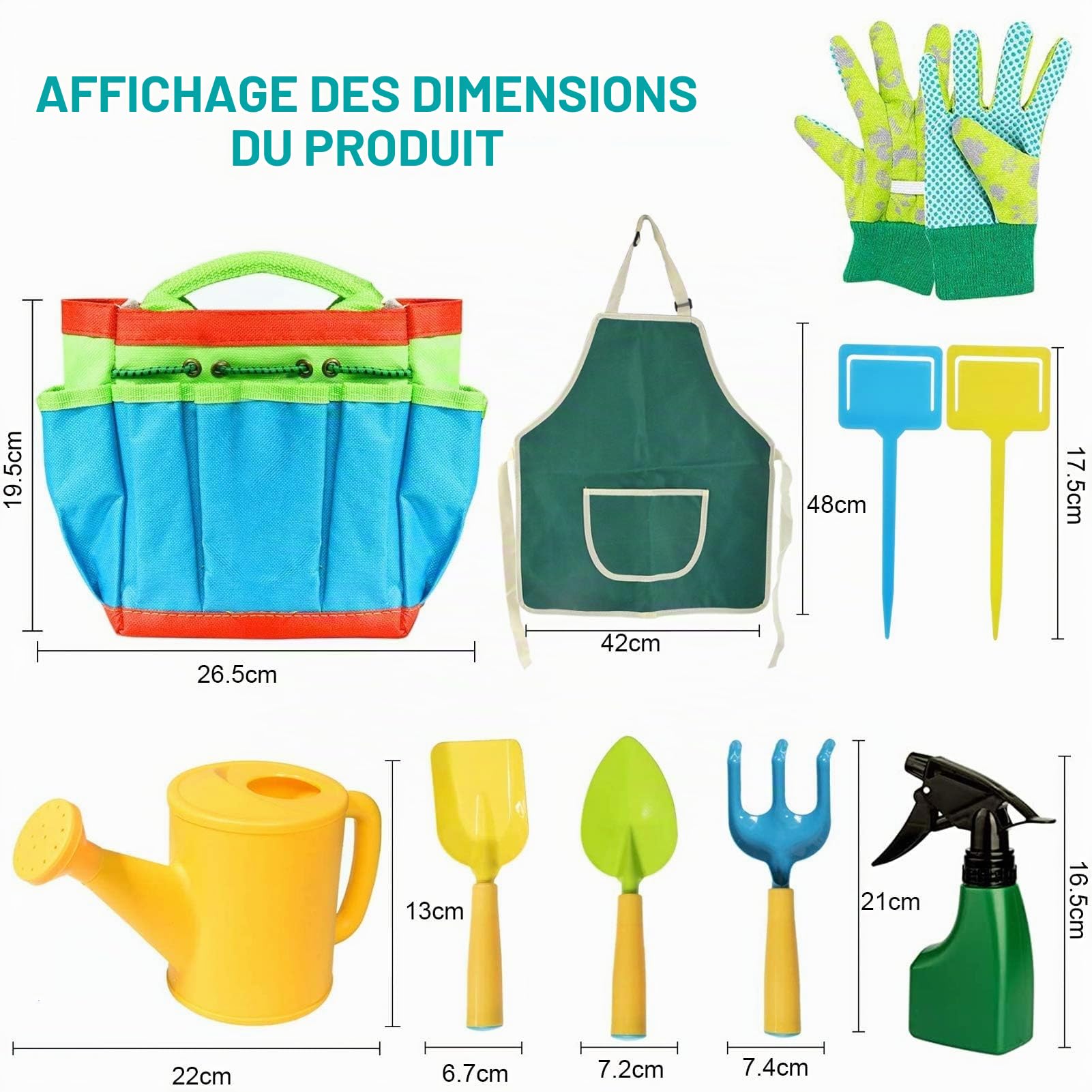 Jouets de Jardin,10 Pieces Sac de Jardinage, Outils de Jardinage,Pelle Rateau Arrosoir Gant Tabliers et Sac de Jardin, Set d’Outils de Jardin,Cadeaux de Jardinage